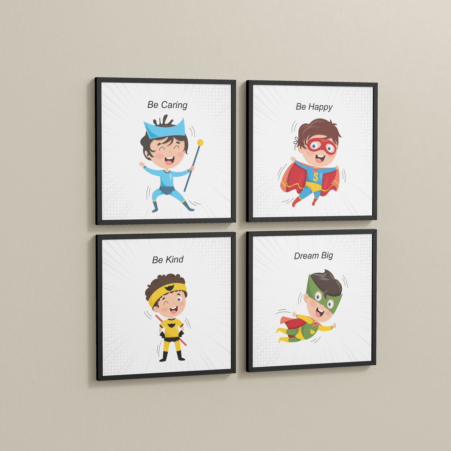 Side View of Hero’s Code – Superhero Quote Wall Art Set of 4 in Black Color Frame
