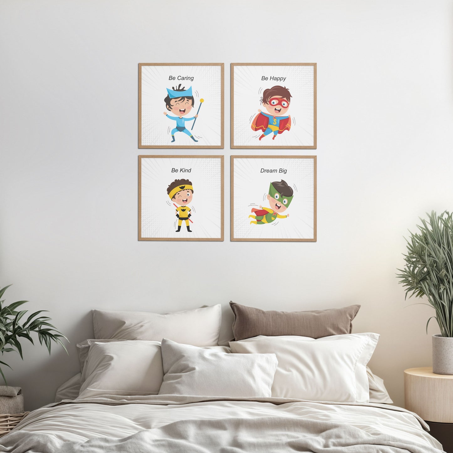 Bed Room Preview of Hero’s Code – Superhero Quote Wall Art Set of 4 in Natrual Color Frame