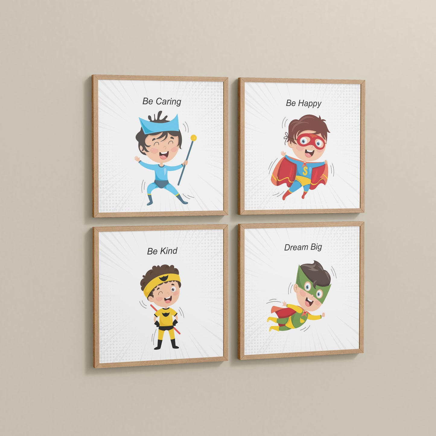 Side View of Hero’s Code – Superhero Quote Wall Art Set of 4 in Natrual Color Frame