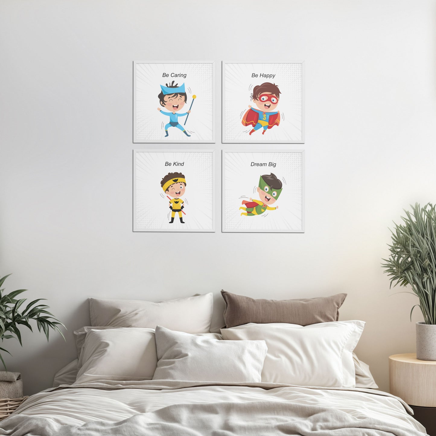 Bed Room Preview of Hero’s Code – Superhero Quote Wall Art Set of 4 in White Color Frame
