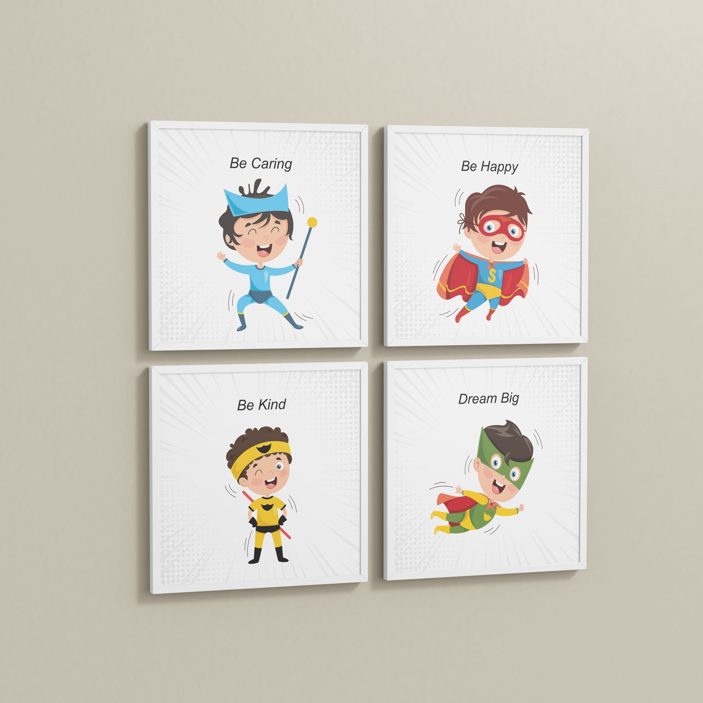 Side View of Hero’s Code – Superhero Quote Wall Art Set of 4 in White Color Frame