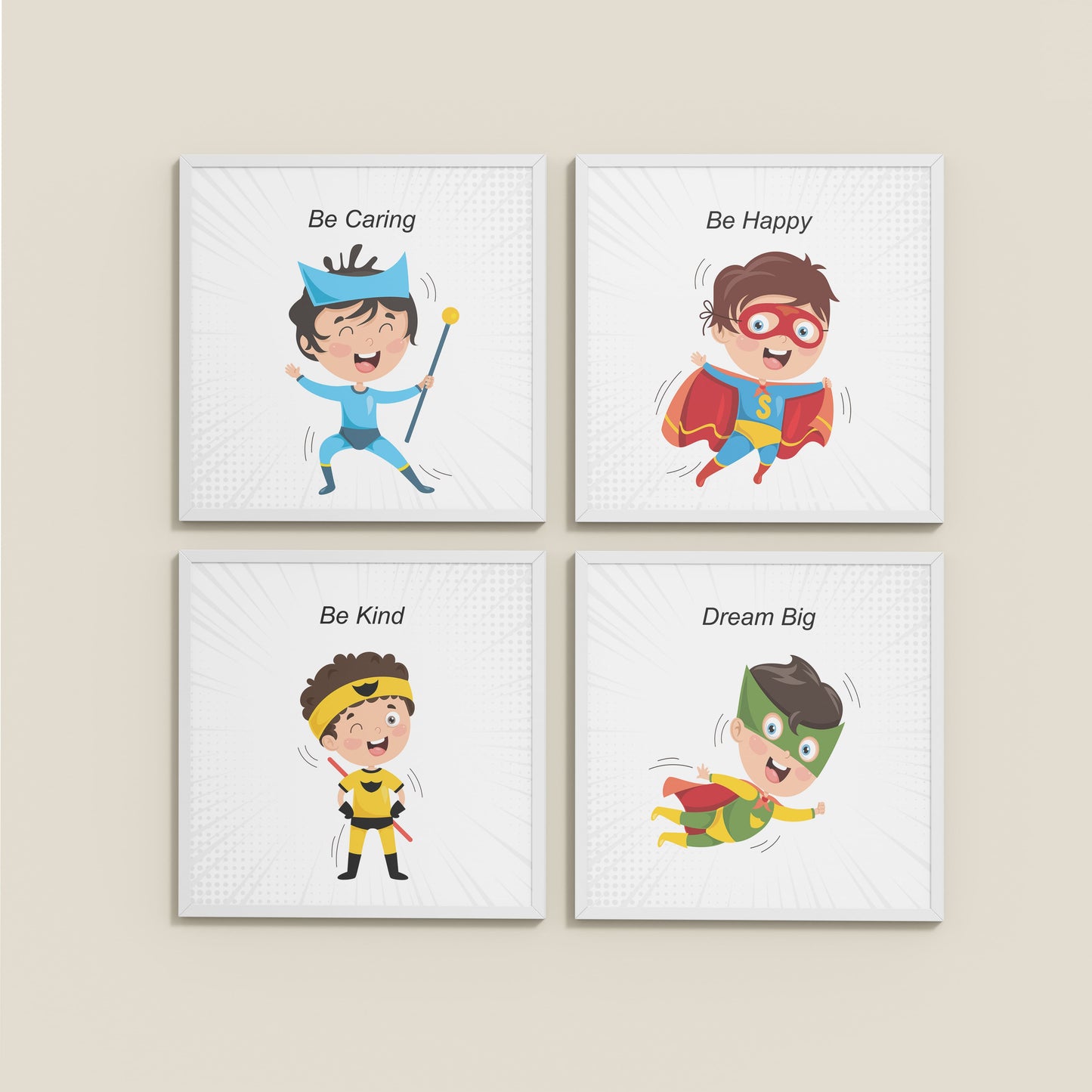 Wall View of Hero’s Code – Superhero Quote Wall Art Set of 4 in White Color Frame