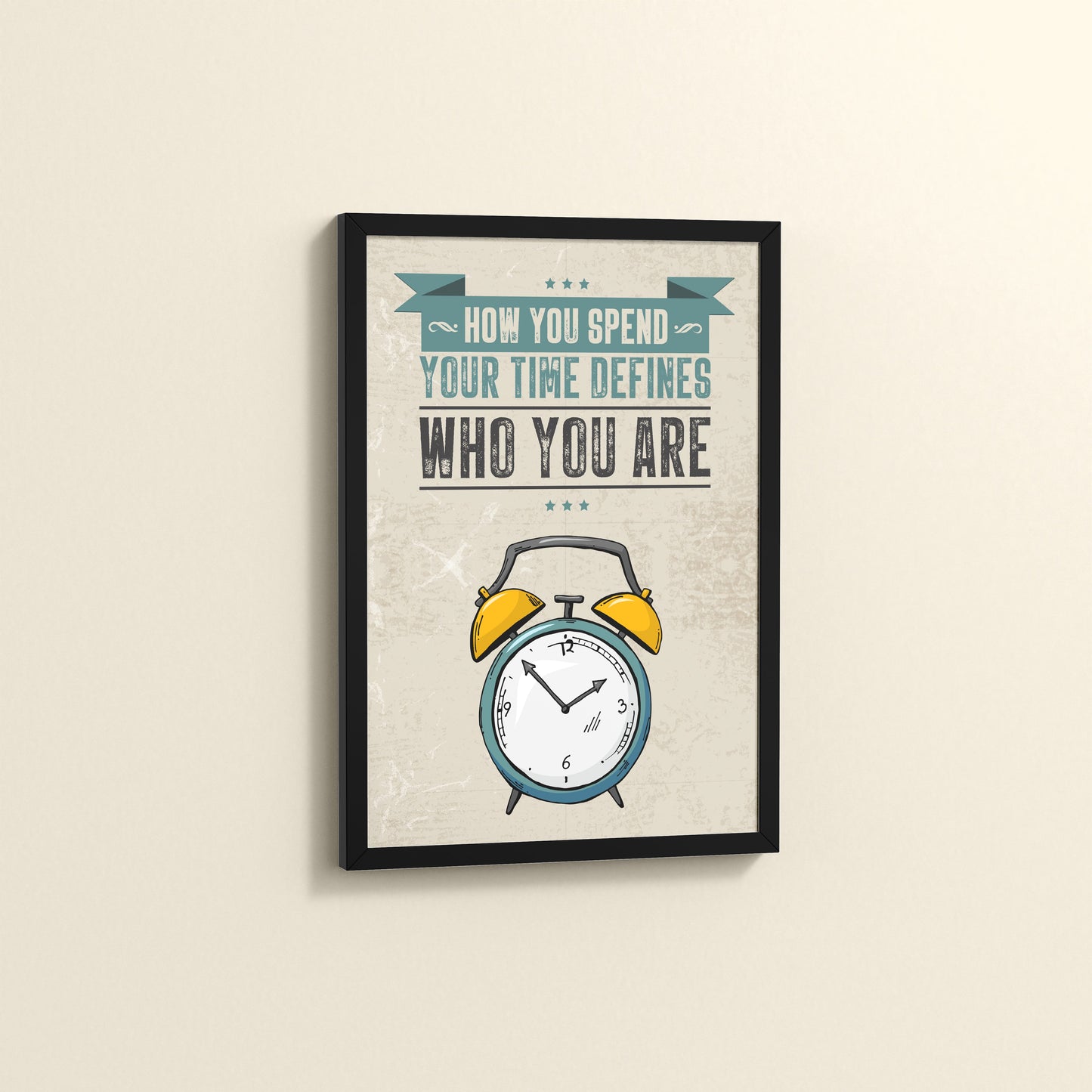 Side View of Time Well Spent Inspirational Quote Wall Art in Black Color Frame