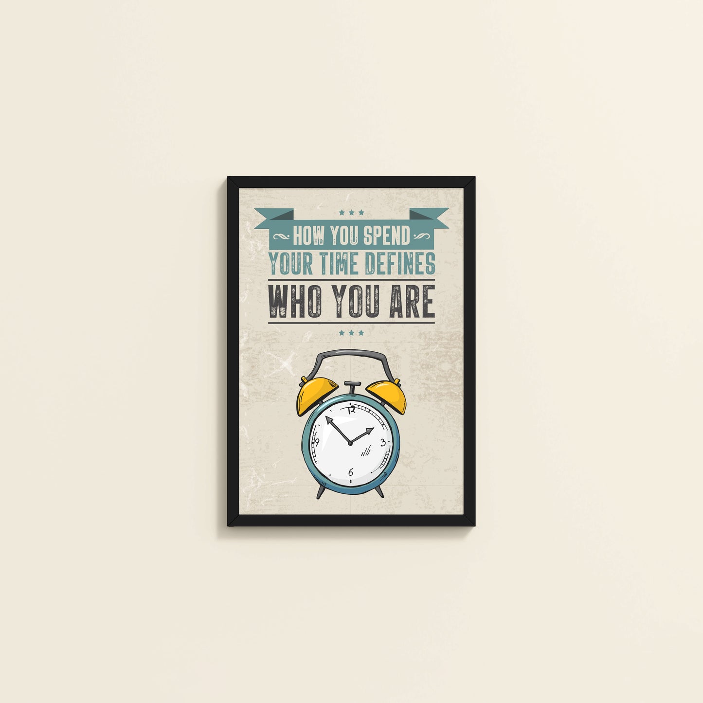 Wall View of Time Well Spent Inspirational Quote Wall Art in Black Color Frame