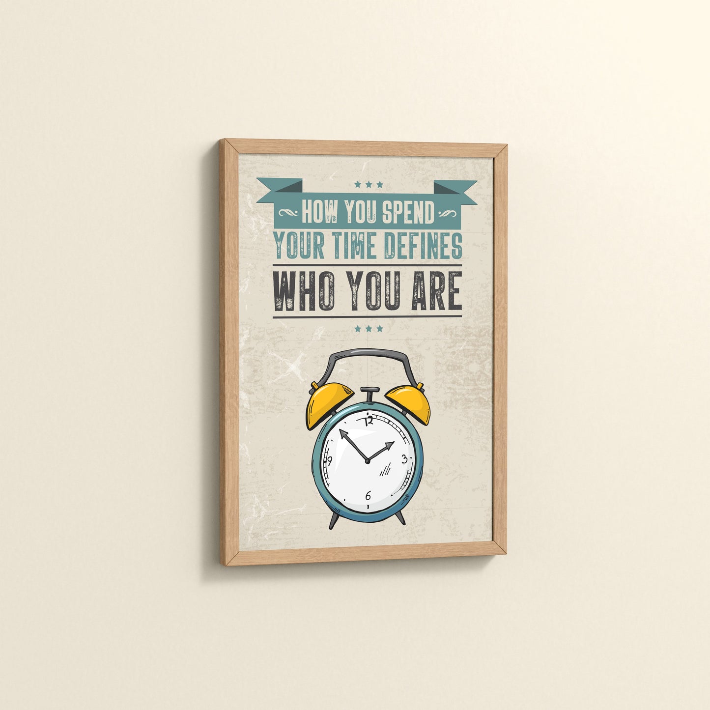 Side View of Time Well Spent Inspirational Quote Wall Art in Natrual Color Frame