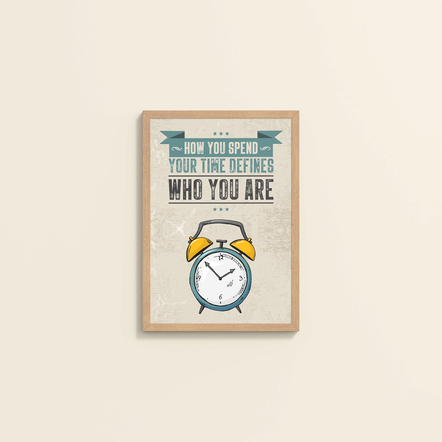 Wall View of Time Well Spent Inspirational Quote Wall Art in Natrual Color Frame