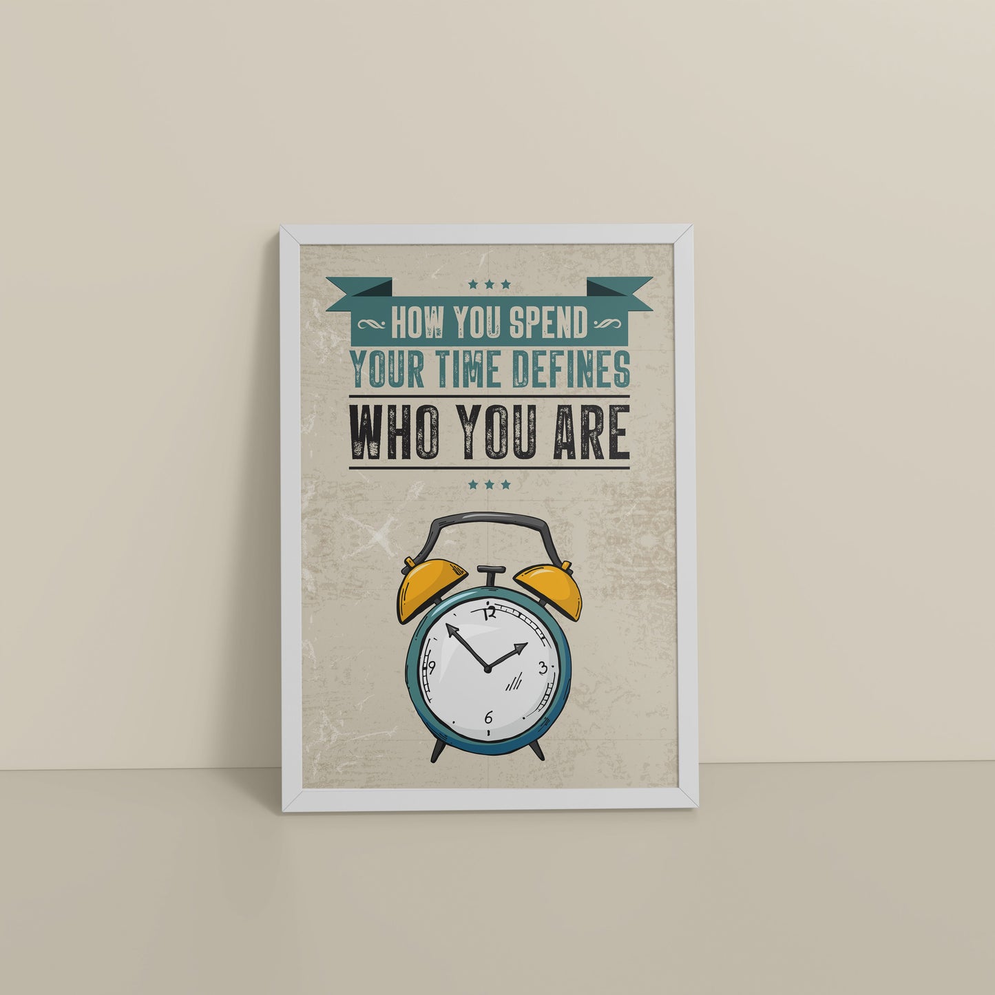 Floor View of Time Well Spent Inspirational Quote Wall Art in White Color Frame