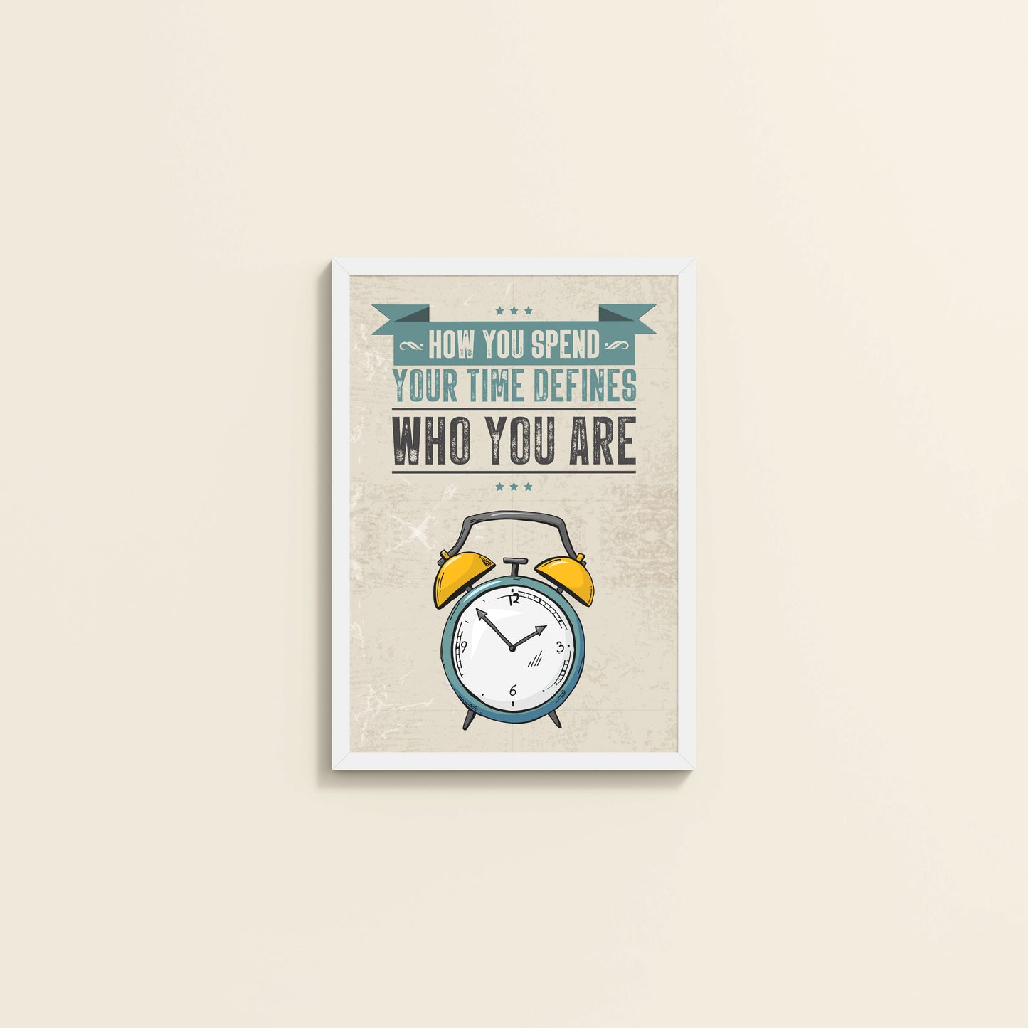 Wall View of Time Well Spent Inspirational Quote Wall Art in White Color Frame