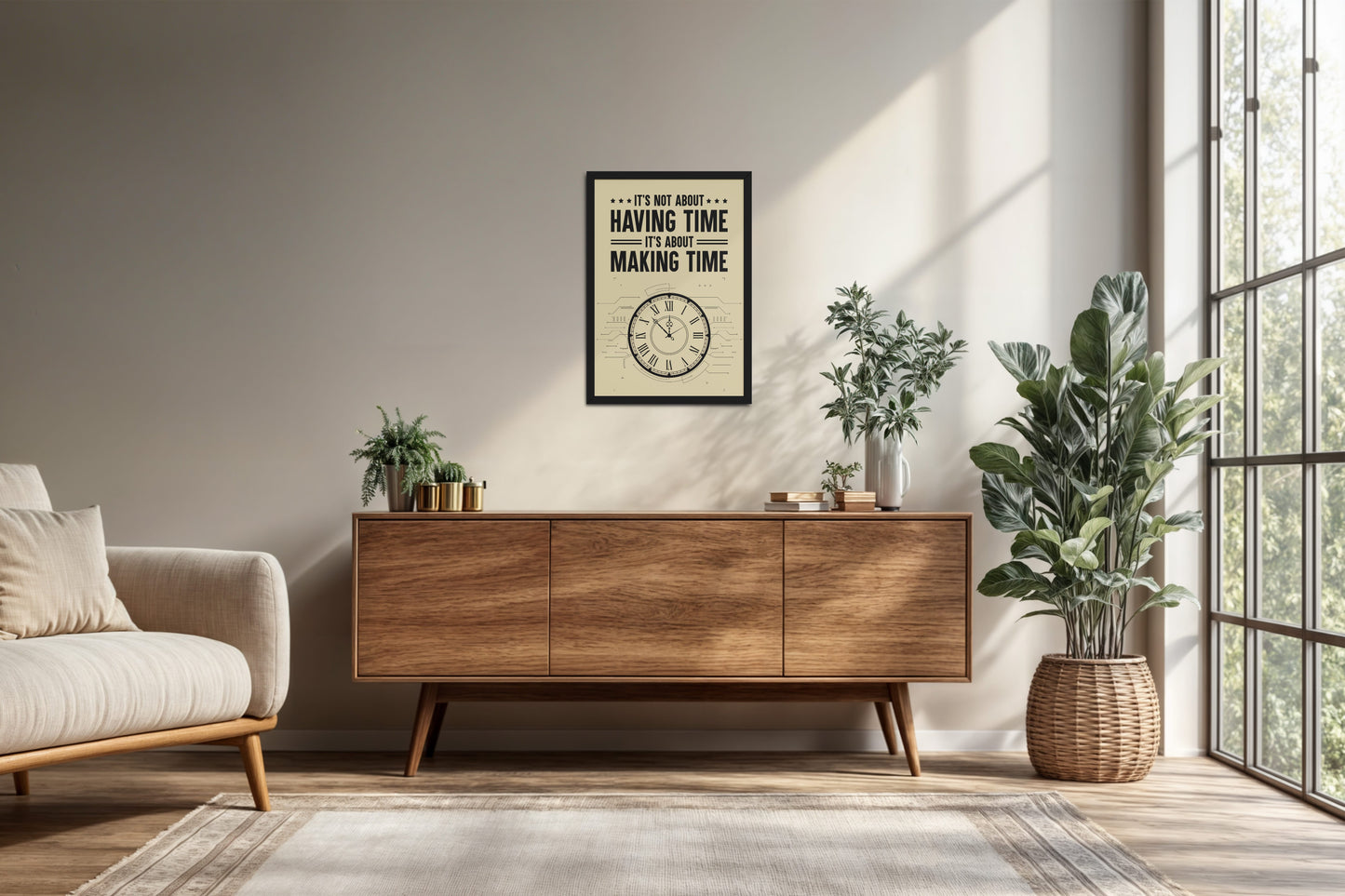Living Room Cabinet Preview of Making Time Matters Motivational Wall Decor in Black Color Frame