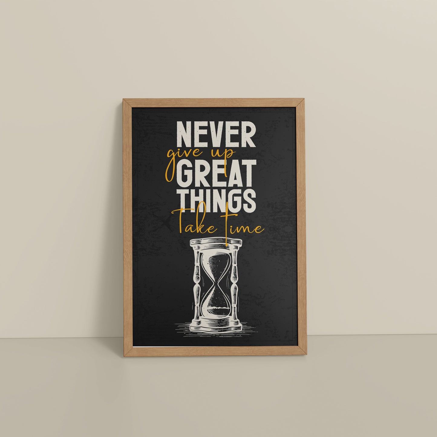 Floor View of Great Things Take Time – Motivational Wall Frame in Natrual Color Frame