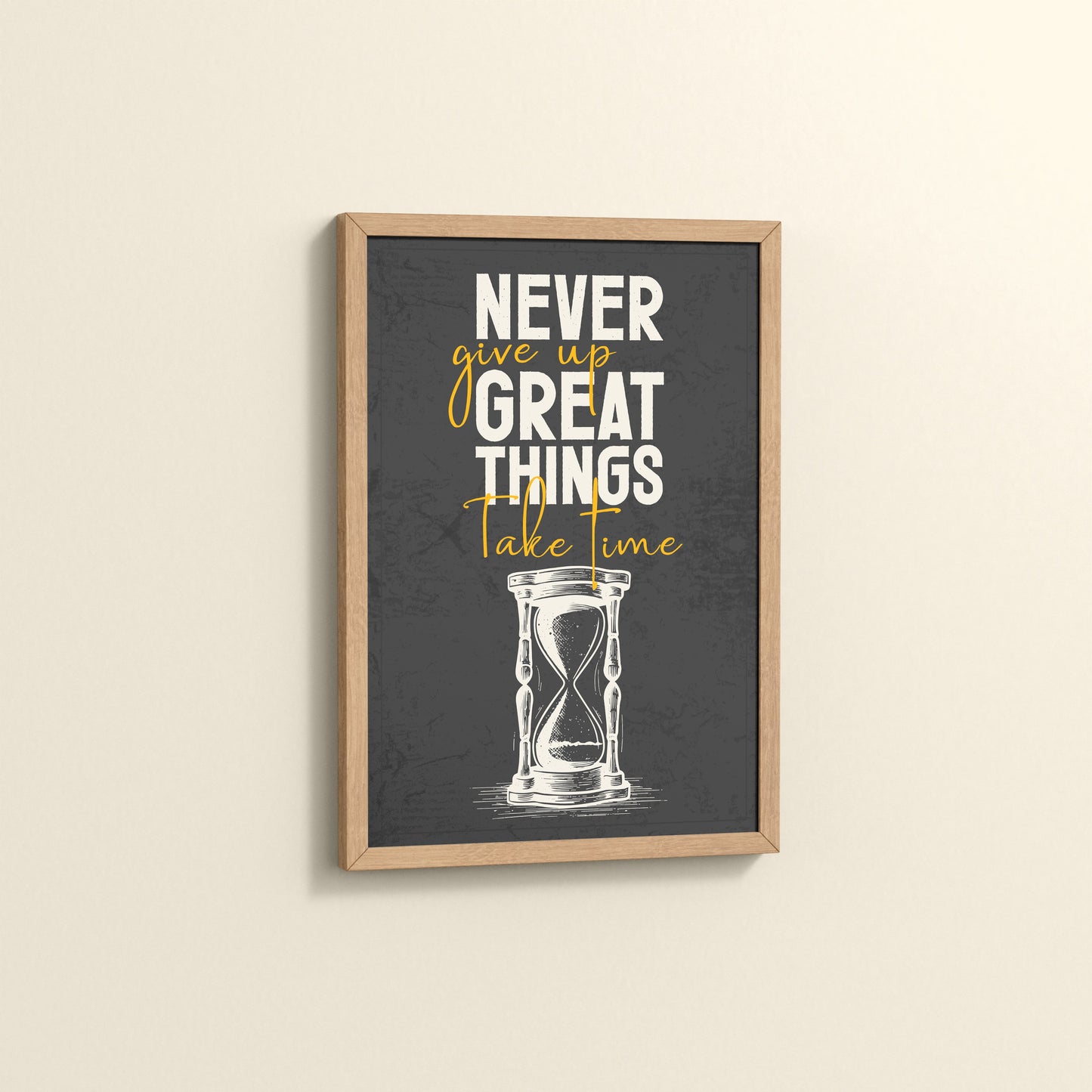Side View of Great Things Take Time – Motivational Wall Frame in Natrual Color Frame