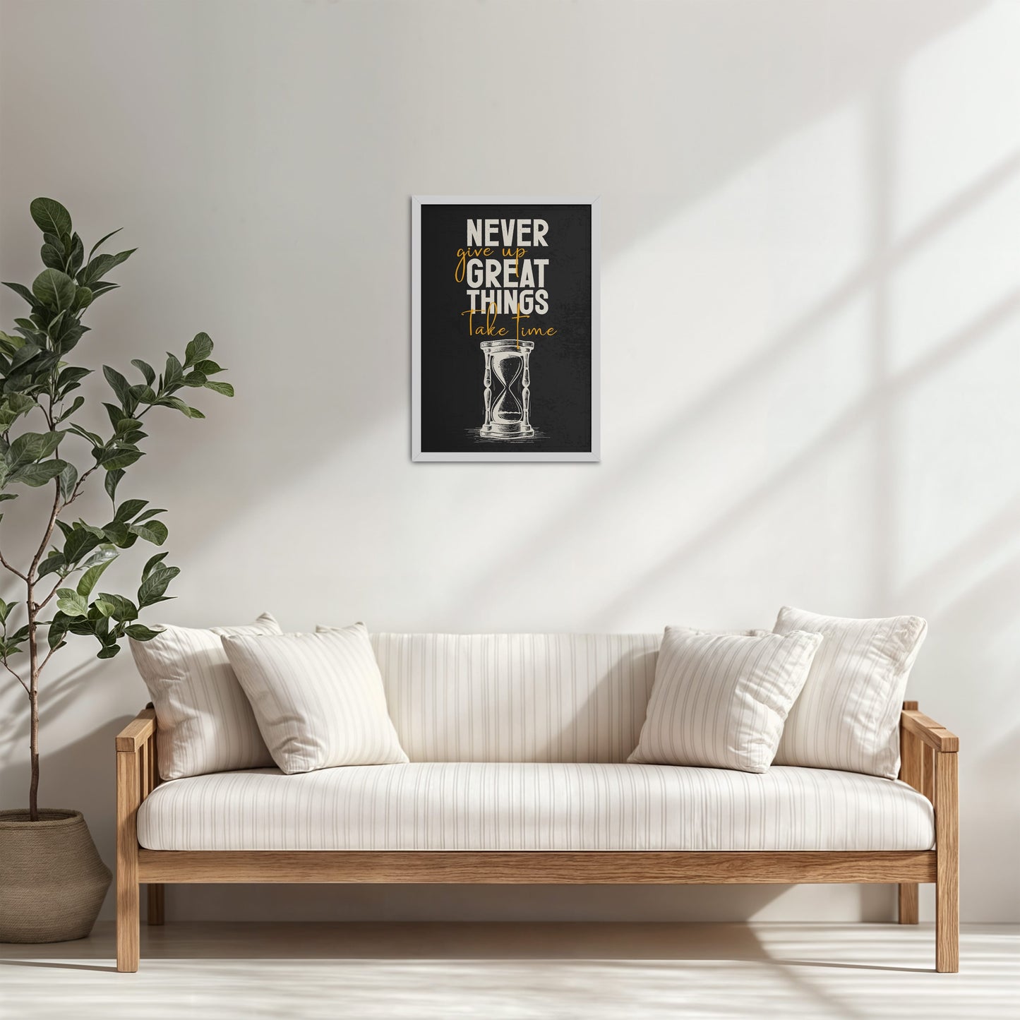 Living Room Cabinet Table Preview of Great Things Take Time – Motivational Wall Frame in White Color Frame
