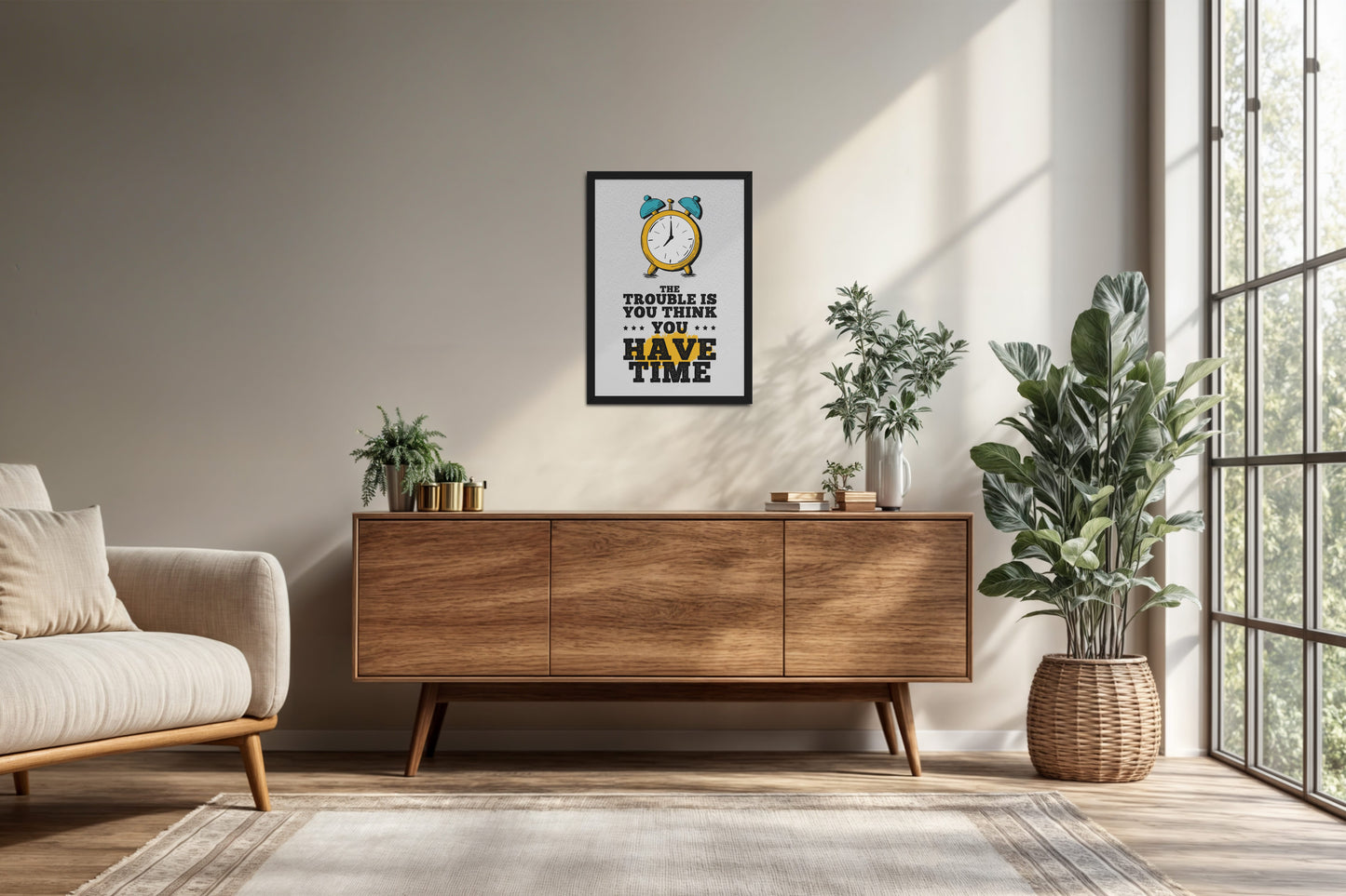 Living Room Cabinet Preview of Don’t Wait – Time Awareness Quote Decor in Black Color Frame