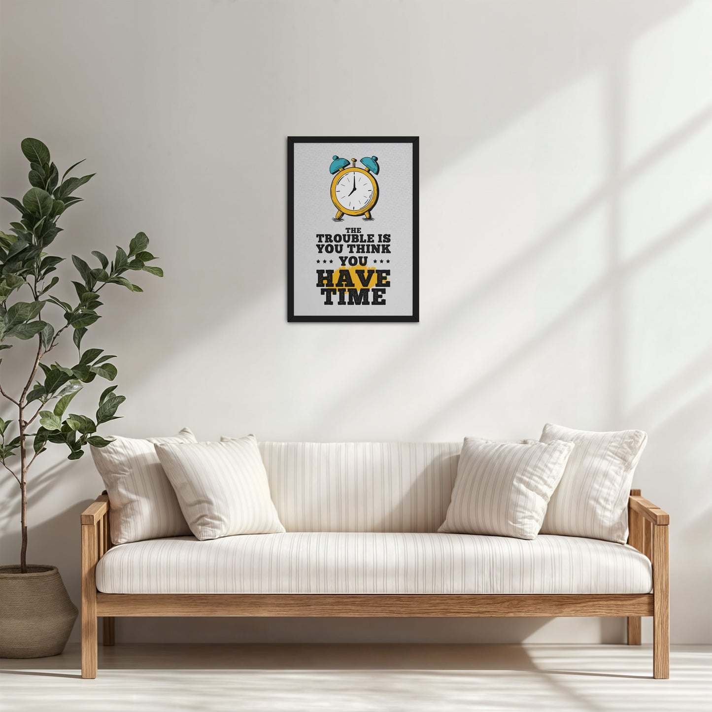 Living Room Cabinet Table Preview of Don’t Wait – Time Awareness Quote Decor in Black Color Frame
