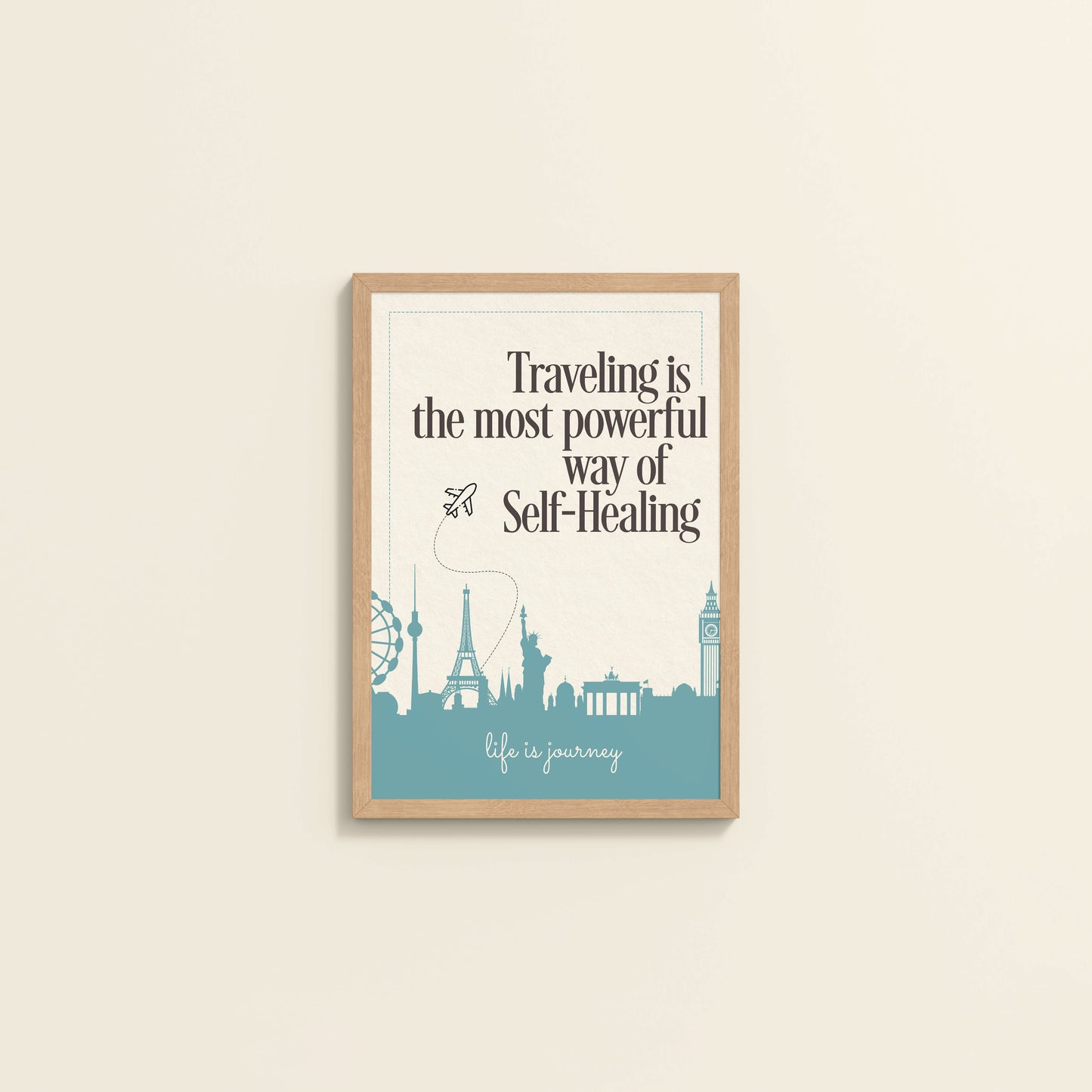 Wall View of Self-Heal Through Travel Inspirational Decor in Natrual Color Frame
