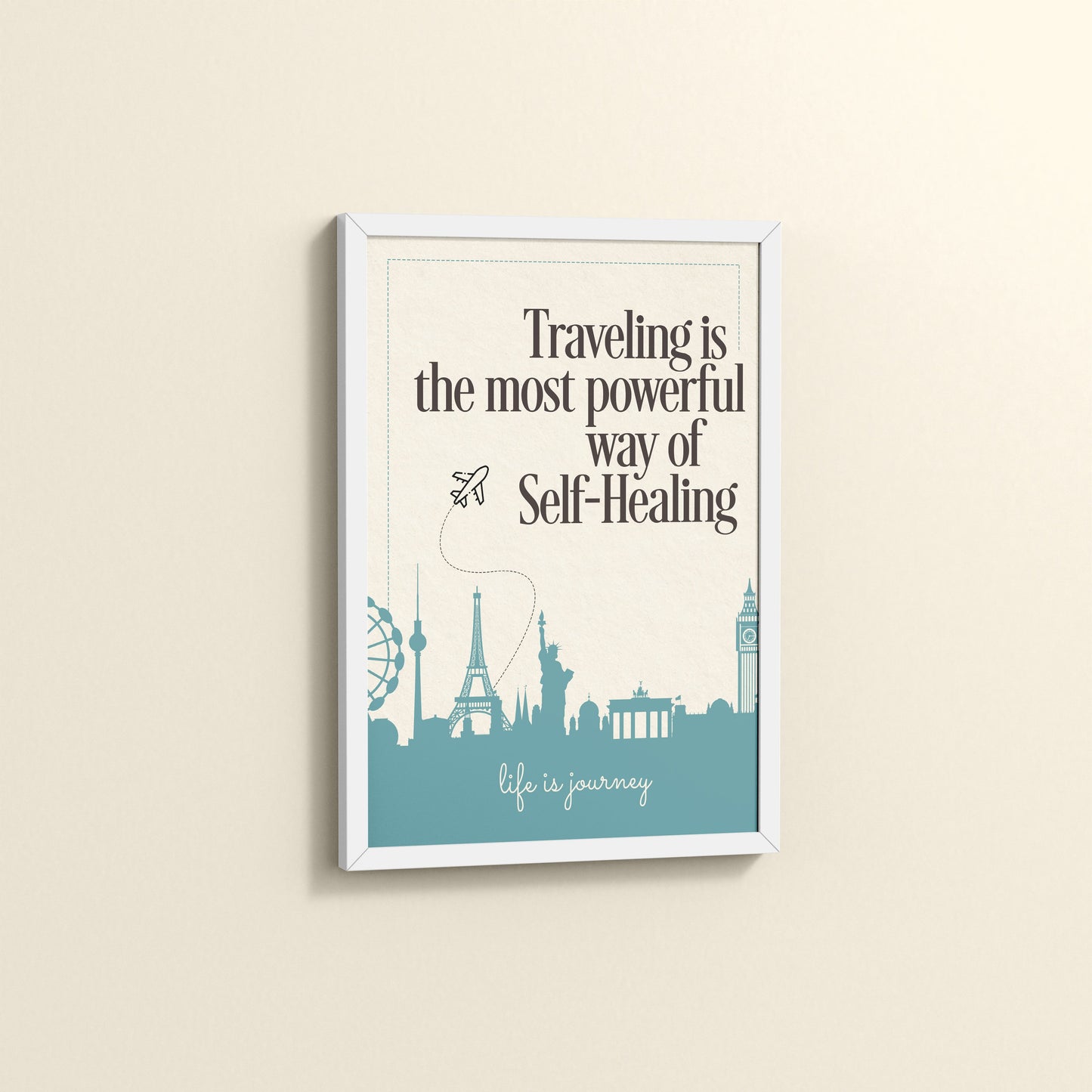 Side View of Self-Heal Through Travel Inspirational Decor in White Color Frame