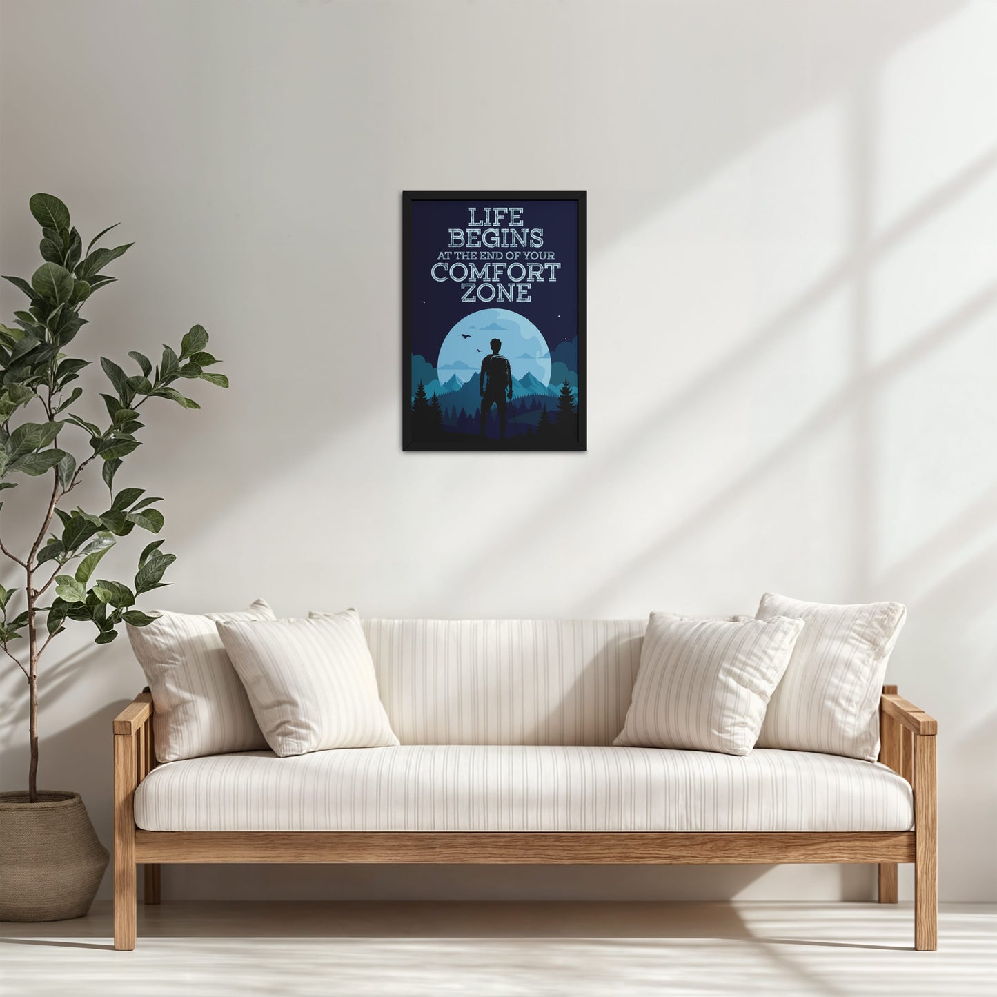 Living Room Cabinet Table Preview of Life begins at the end of comfort zone Motivational Wall Art in Black Color Frame