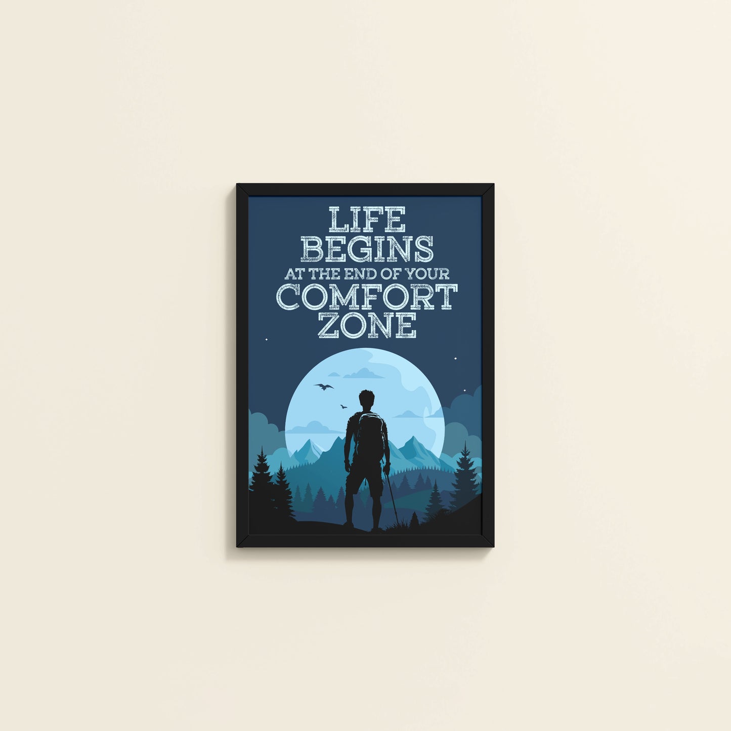 Wall View of Life begins at the end of comfort zone Motivational Wall Art in Black Color Frame