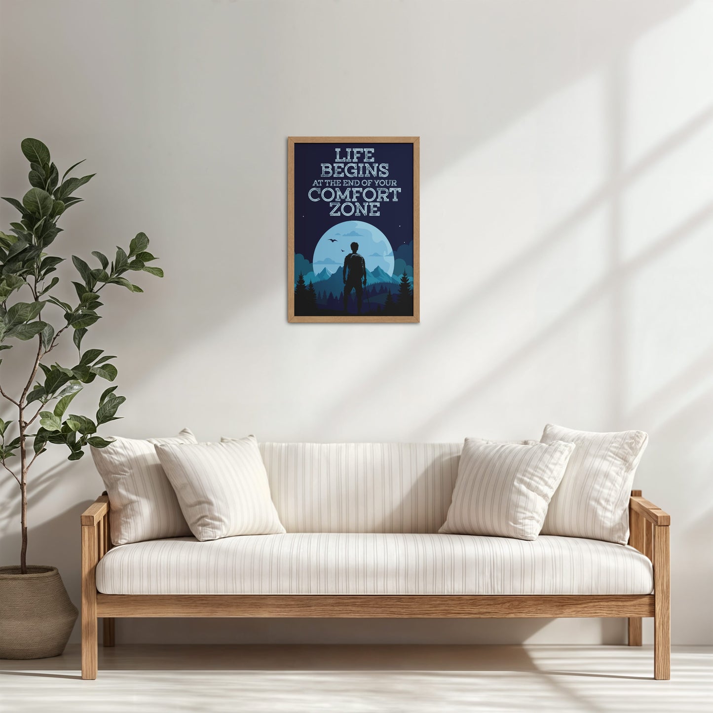 Living Room Cabinet Table Preview of Life begins at the end of comfort zone Motivational Wall Art in Natrual Color Frame