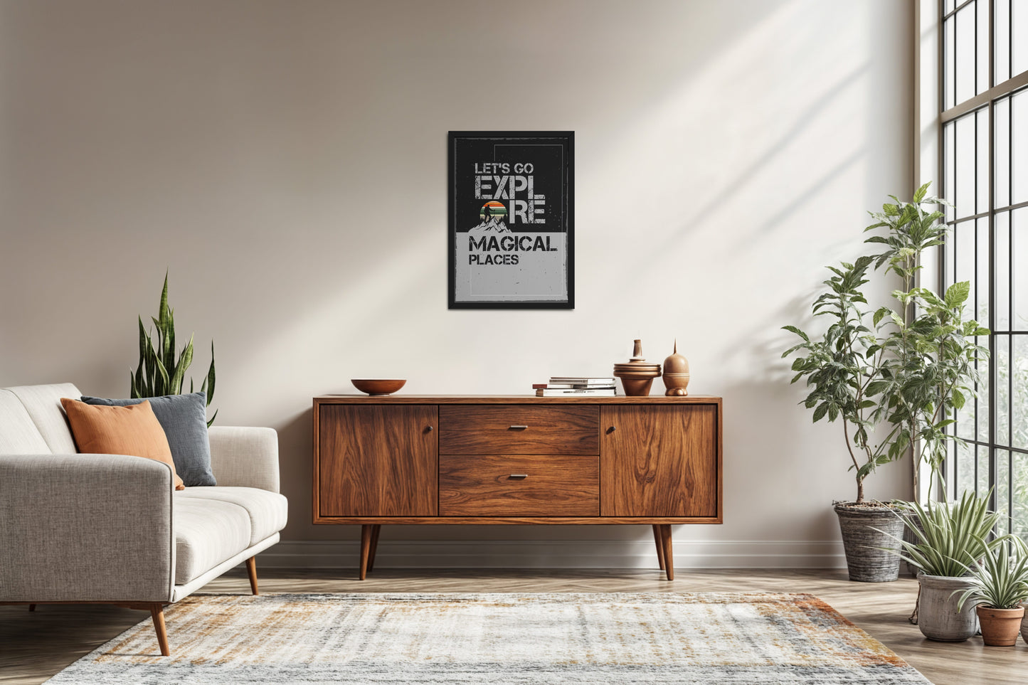 Living Room Sofa Preview of Explore the Magical Places – Travel Wall Decor in Black Color Frame