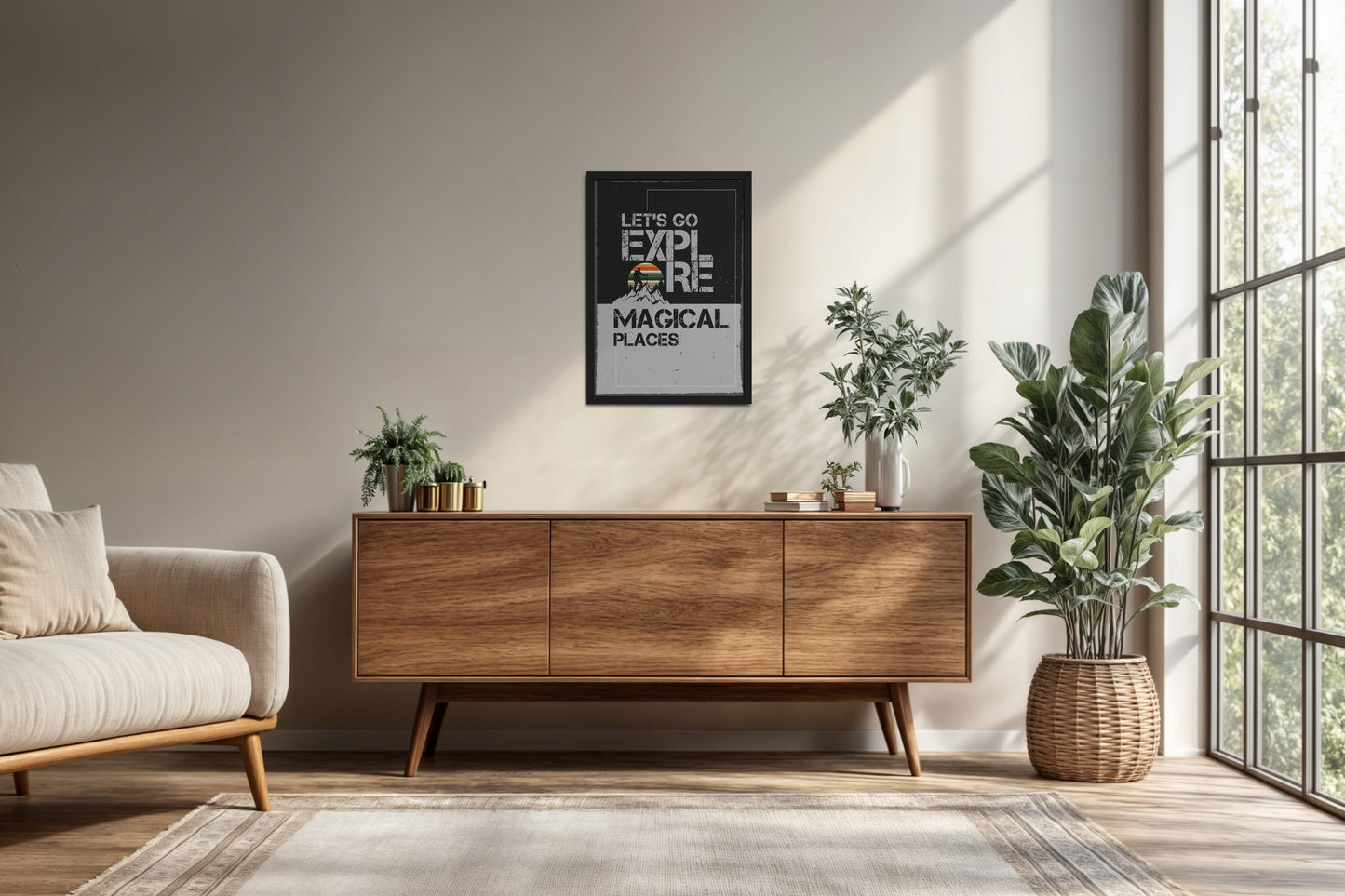 Living Room Cabinet Preview of Explore the Magical Places – Travel Wall Decor in Black Color Frame