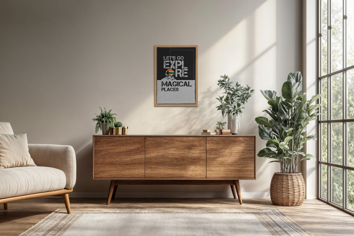 Living Room Cabinet Preview of Explore the Magical Places – Travel Wall Decor in Natrual Color Frame