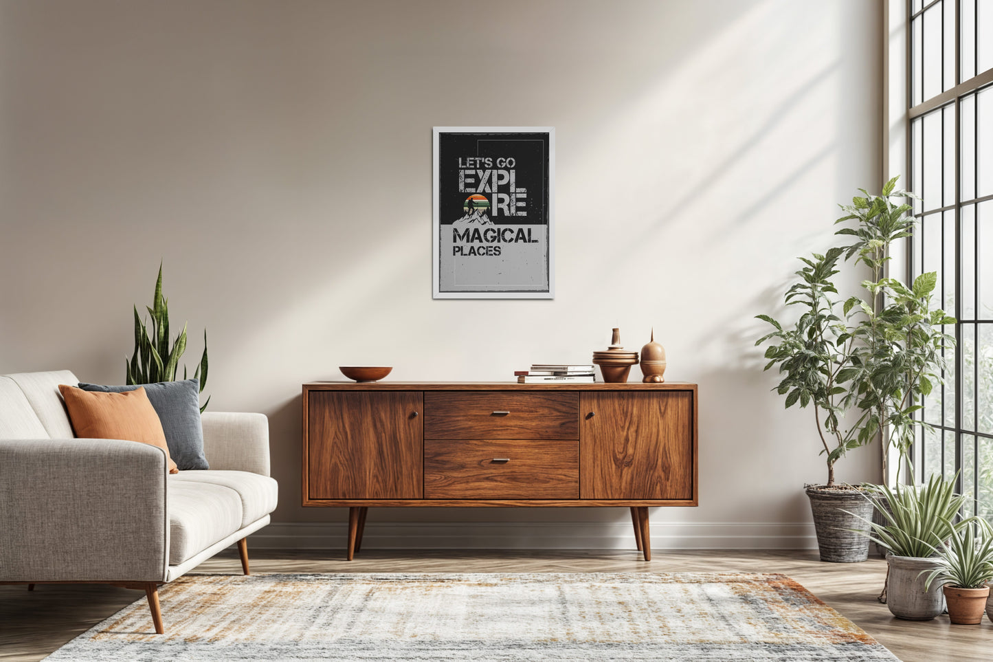 Living Room Sofa Preview of Explore the Magical Places – Travel Wall Decor in White Color Frame