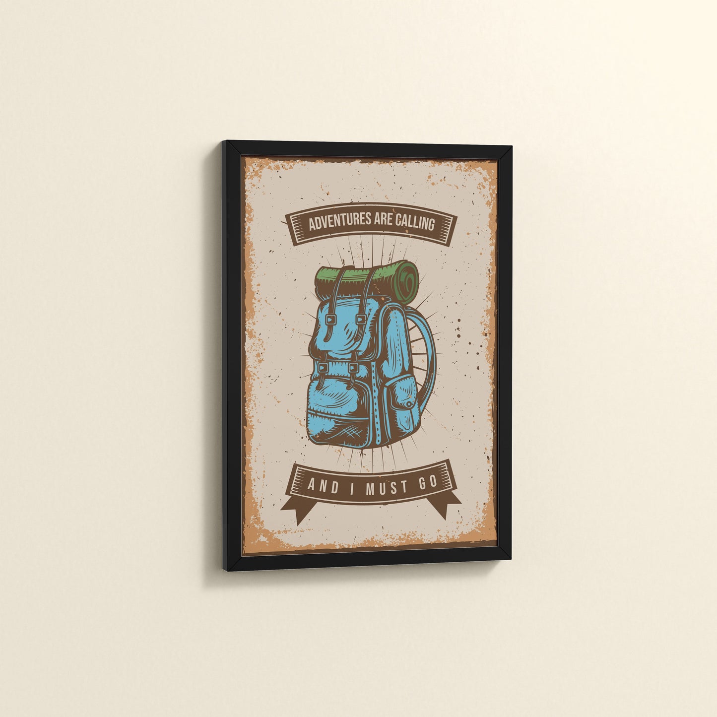 Side View of Adventures Are Calling – Travel Wall Art Frame in Black Color Frame