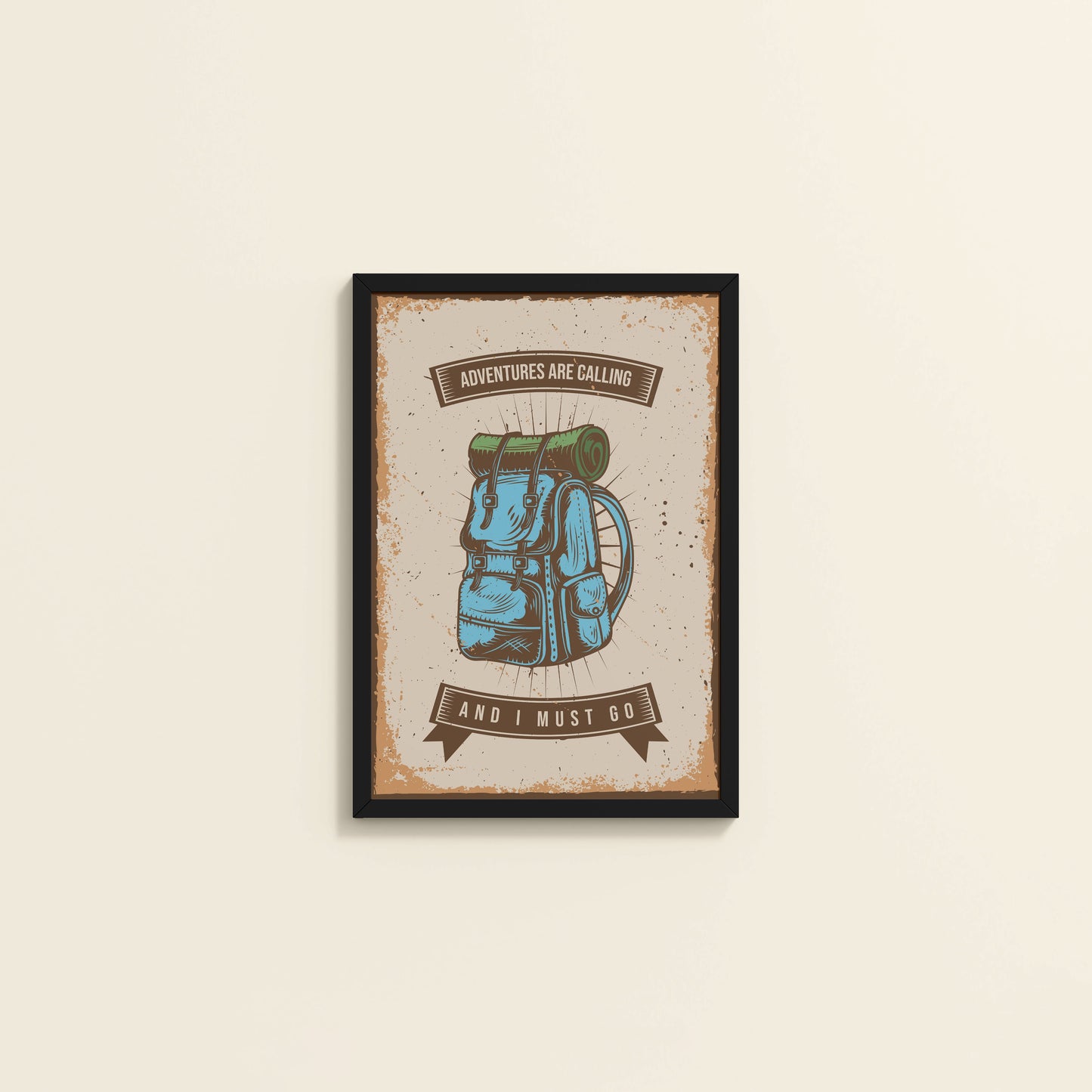 Wall View of Adventures Are Calling – Travel Wall Art Frame in Black Color Frame