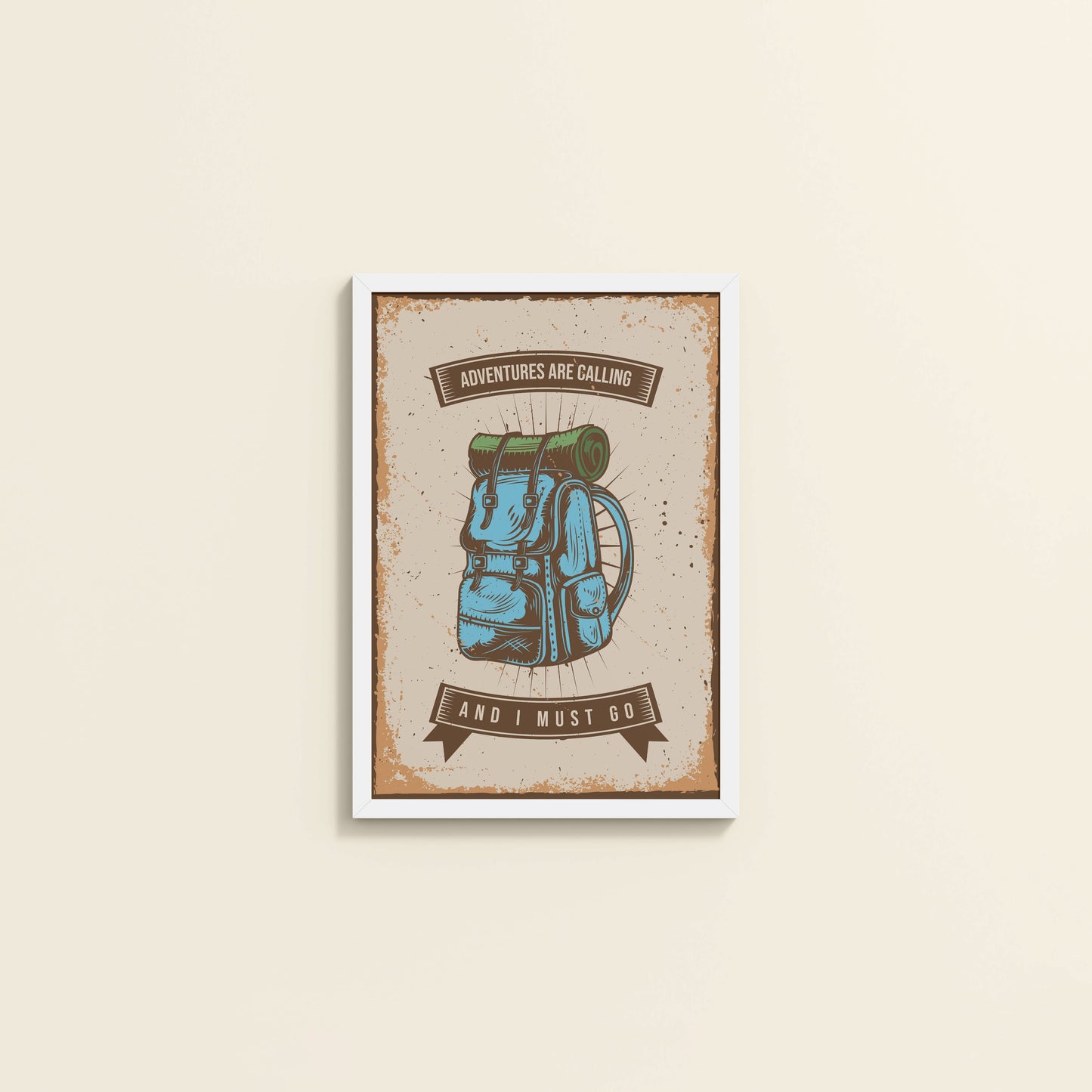 Wall View of Adventures Are Calling – Travel Wall Art Frame in White Color Frame