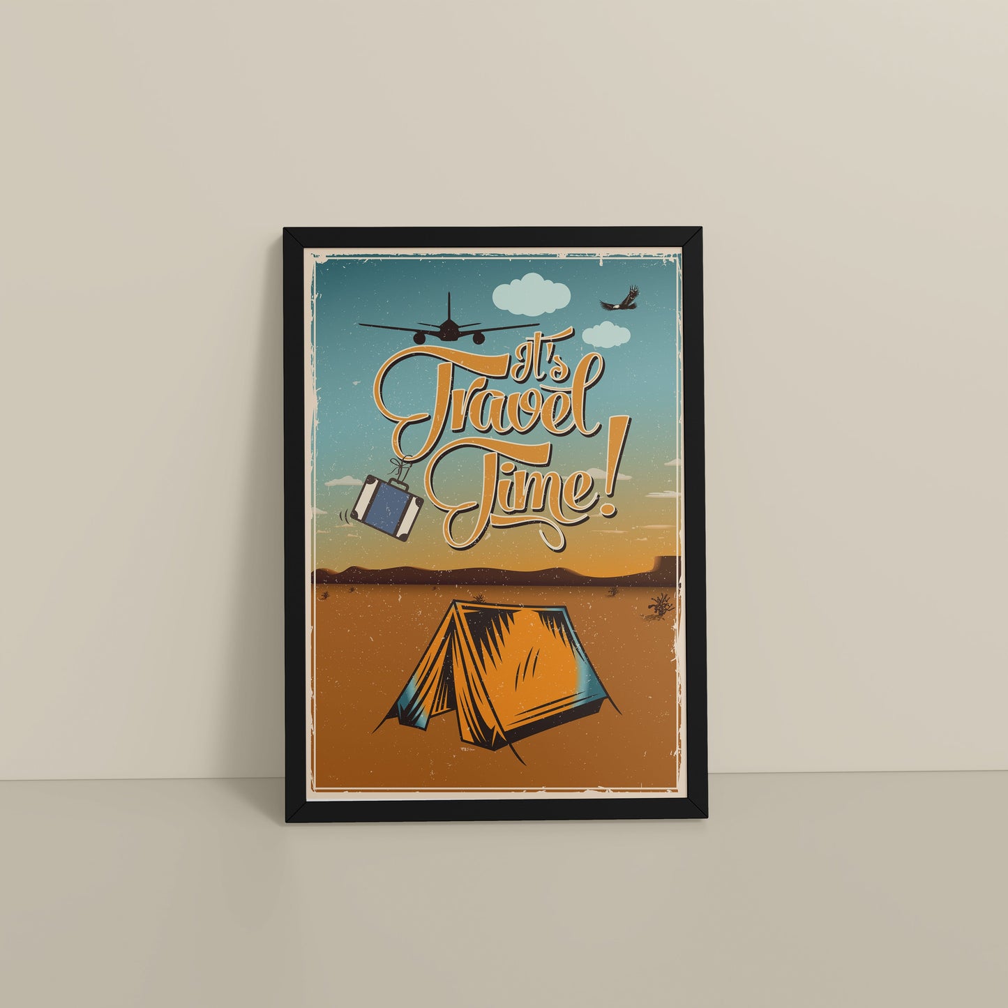 Floor View of It’s Travel Time – Motivational Wall Art Frame in Black Color Frame