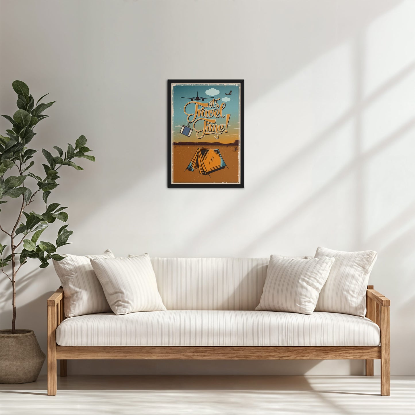 Living Room Cabinet Table Preview of It’s Travel Time – Motivational Wall Art Frame in Black Color Frame