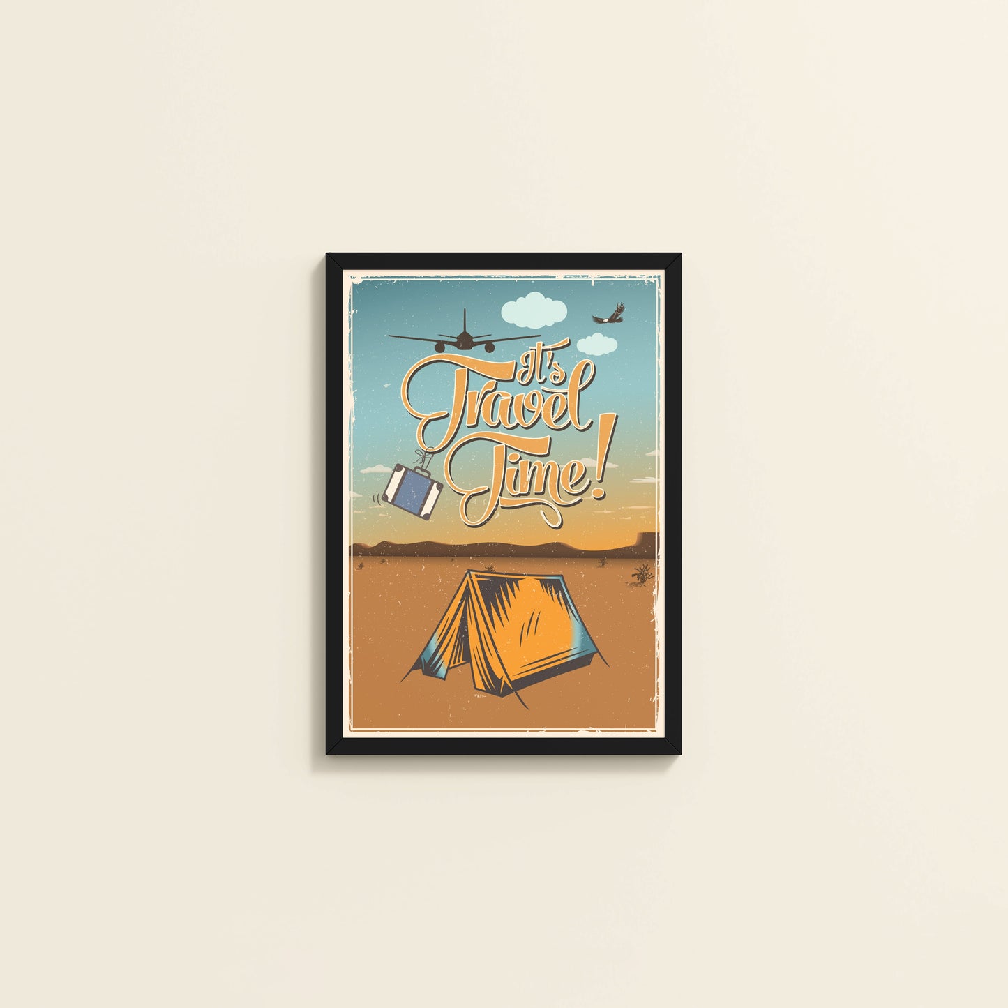 Wall View of It’s Travel Time – Motivational Wall Art Frame in Black Color Frame