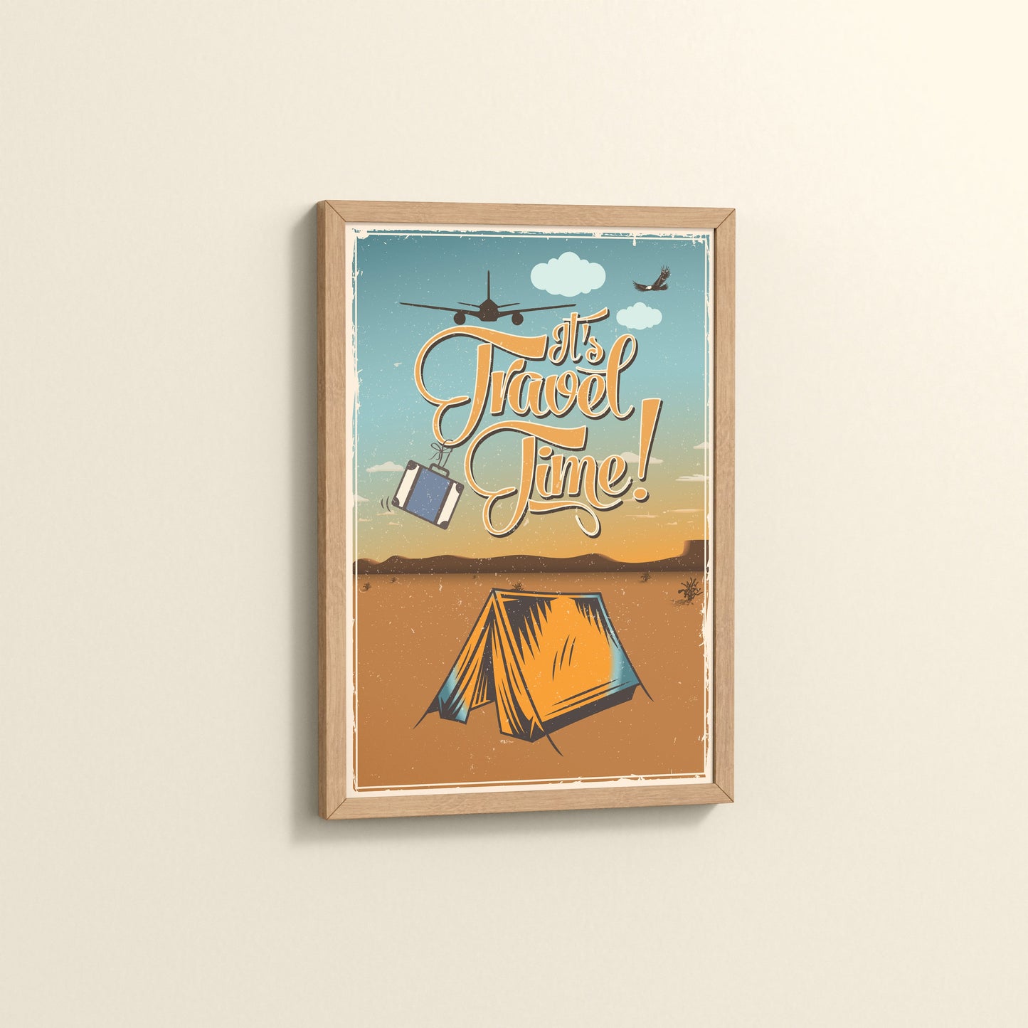 Side View of It’s Travel Time – Motivational Wall Art Frame in Natrual Color Frame