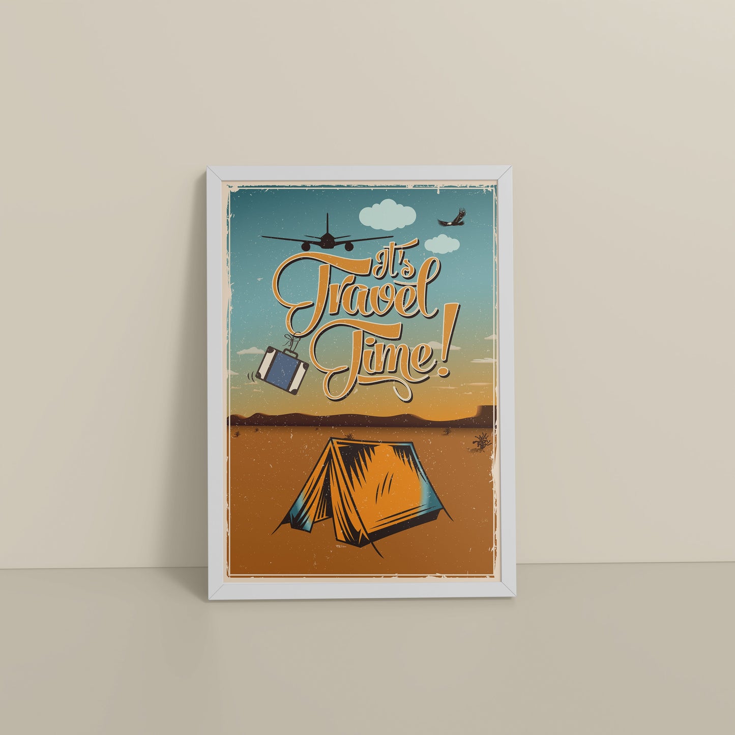 Floor View of It’s Travel Time – Motivational Wall Art Frame in White Color Frame