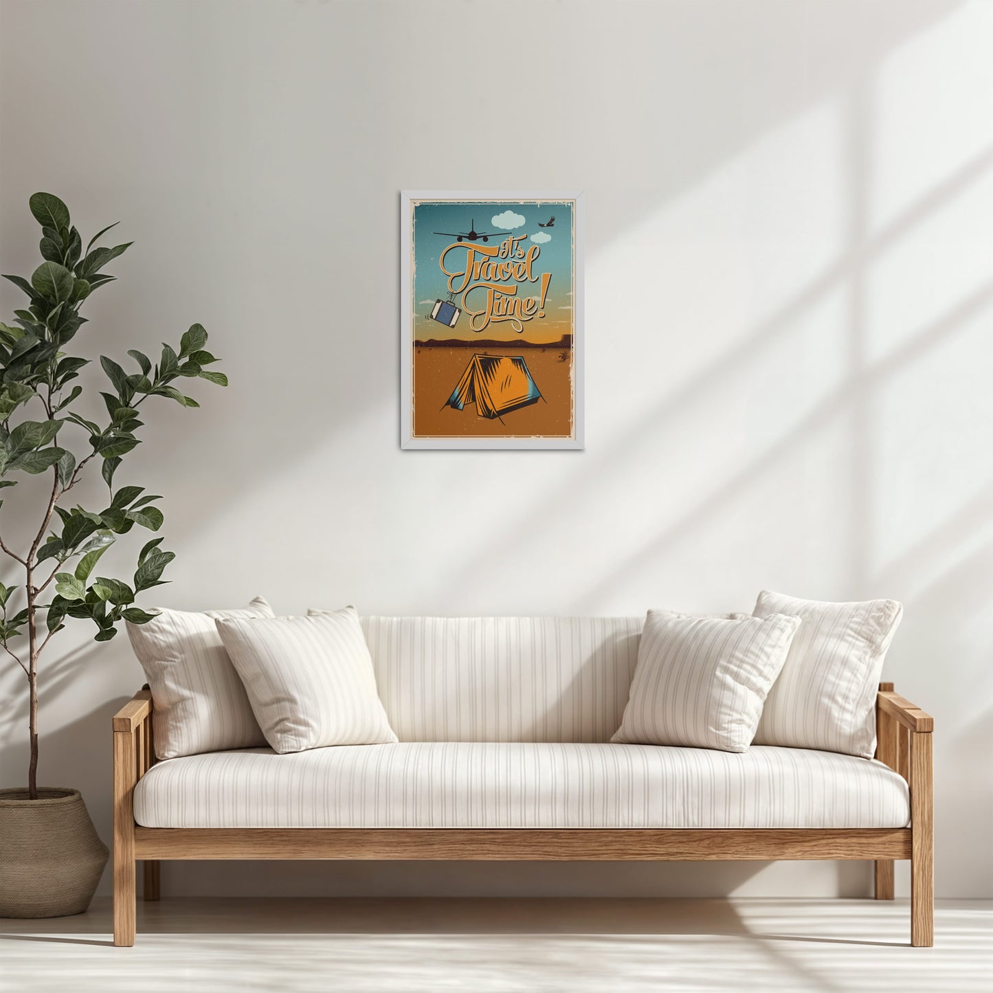 Living Room Cabinet Table Preview of It’s Travel Time – Motivational Wall Art Frame in White Color Frame