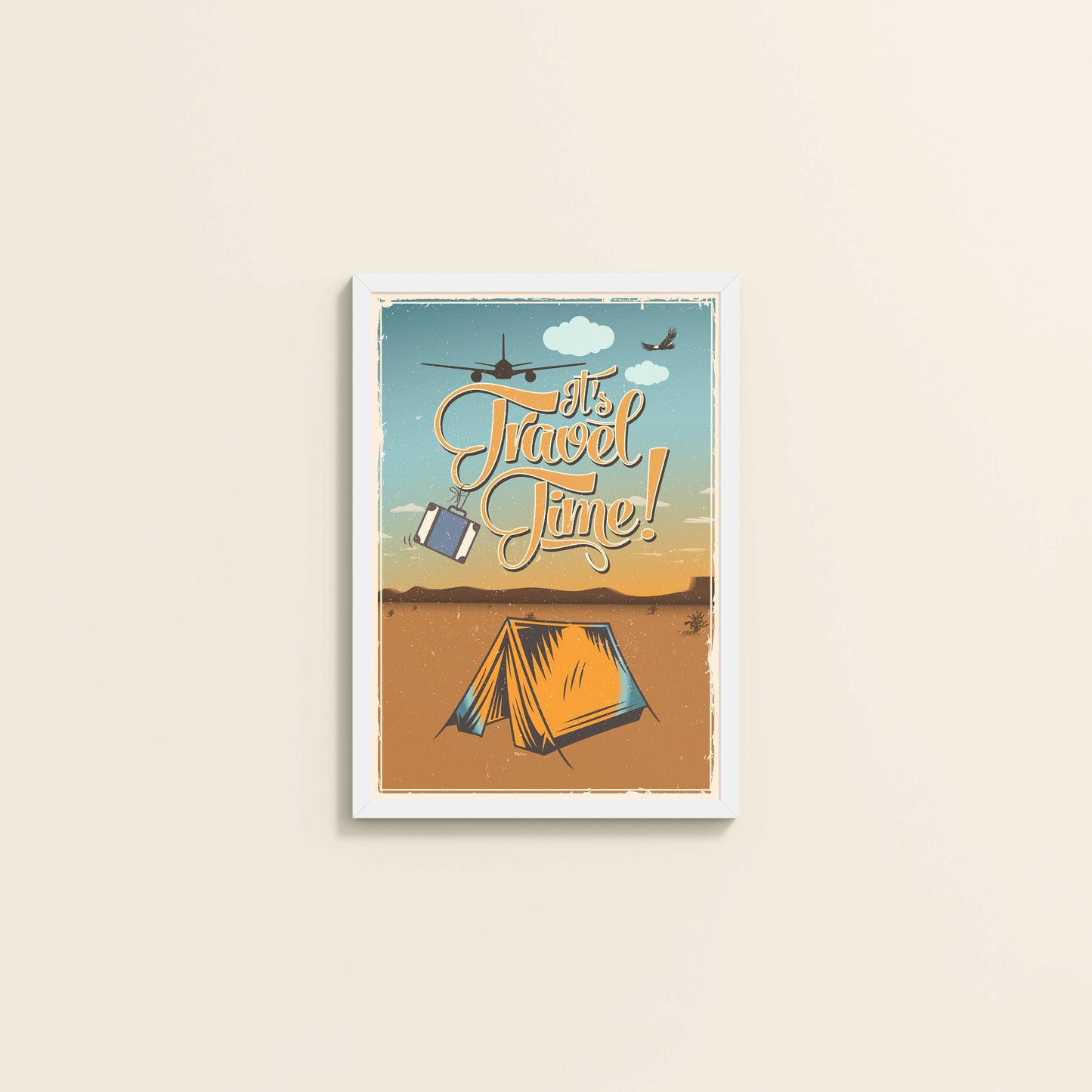 Wall View of It’s Travel Time – Motivational Wall Art Frame in White Color Frame