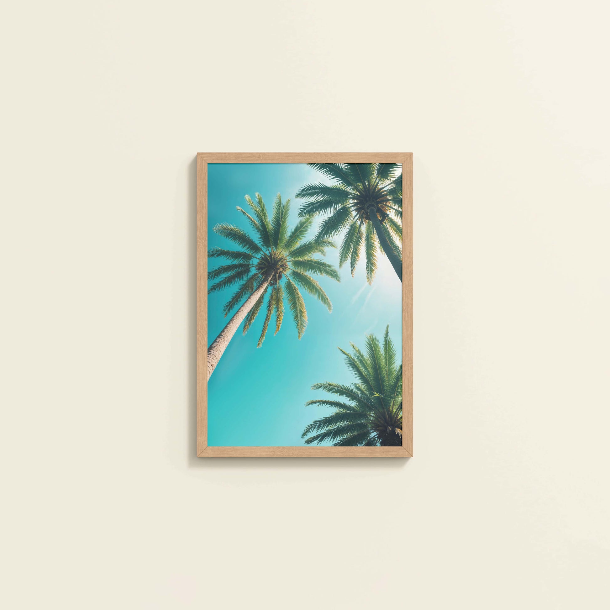 Wall View of Tropical Calm – Palm Trees Wall Art & Photo Frame in Natrual Color Frame