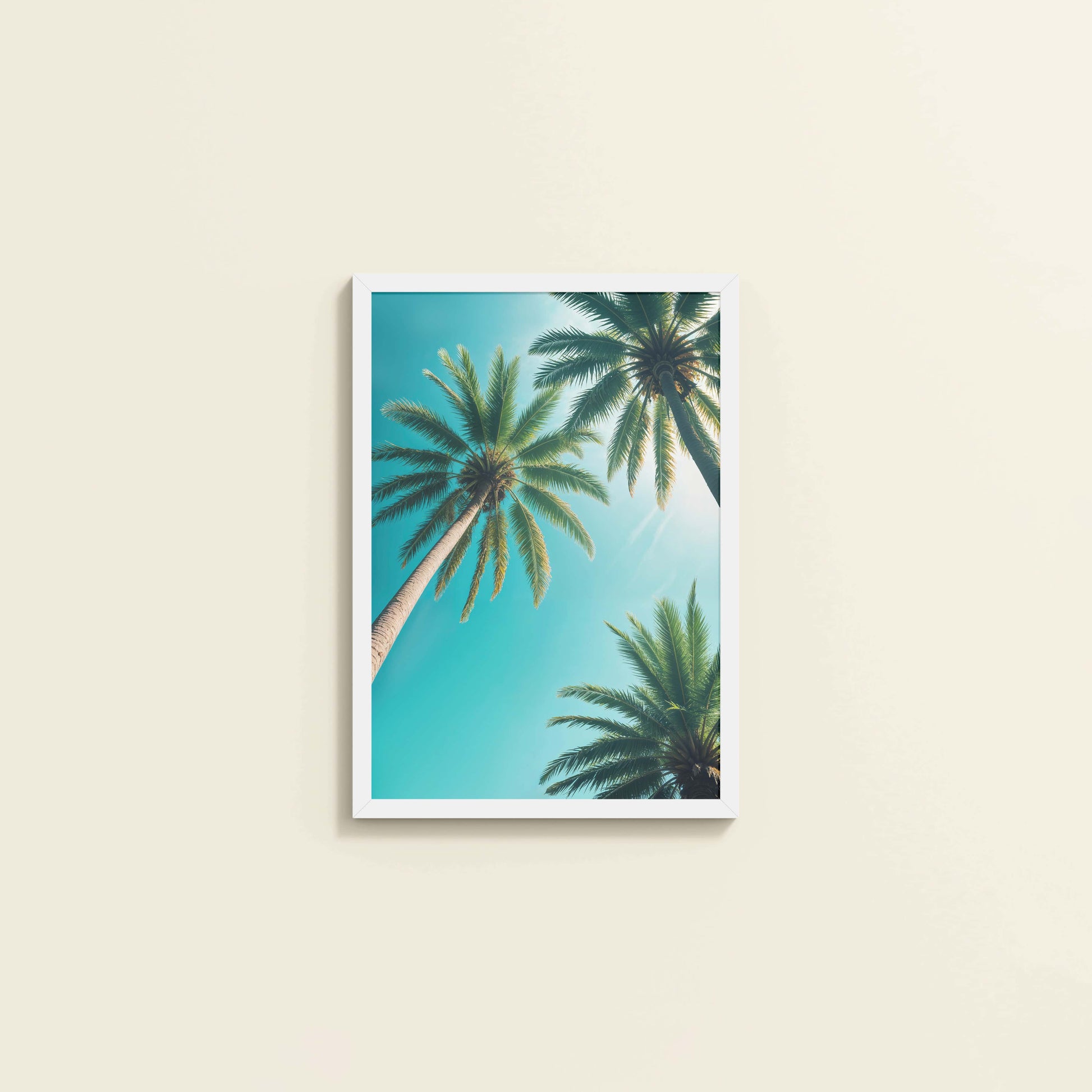 Wall View of Tropical Calm – Palm Trees Wall Art & Photo Frame in White Color Frame