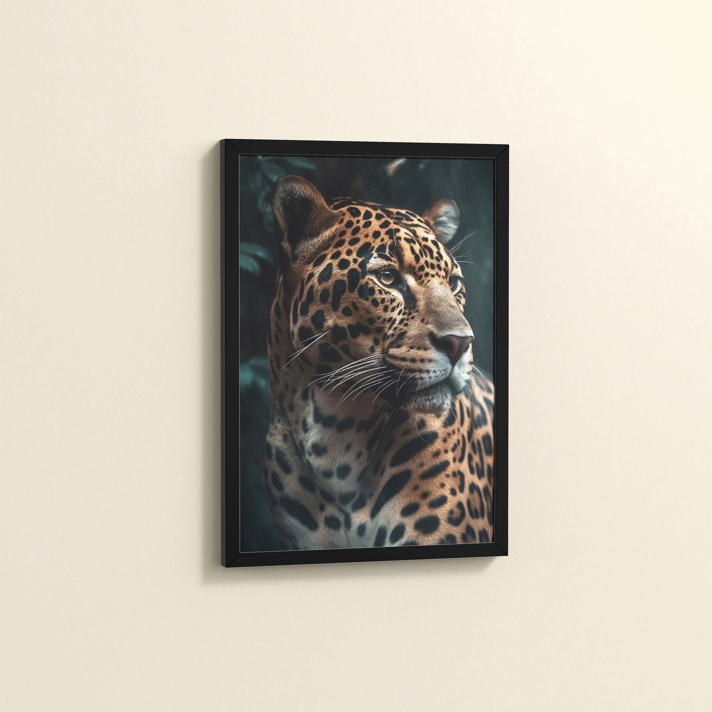 Side View of Silent Strength – Leopard in Nature Wall Art Frame in Black Color Frame