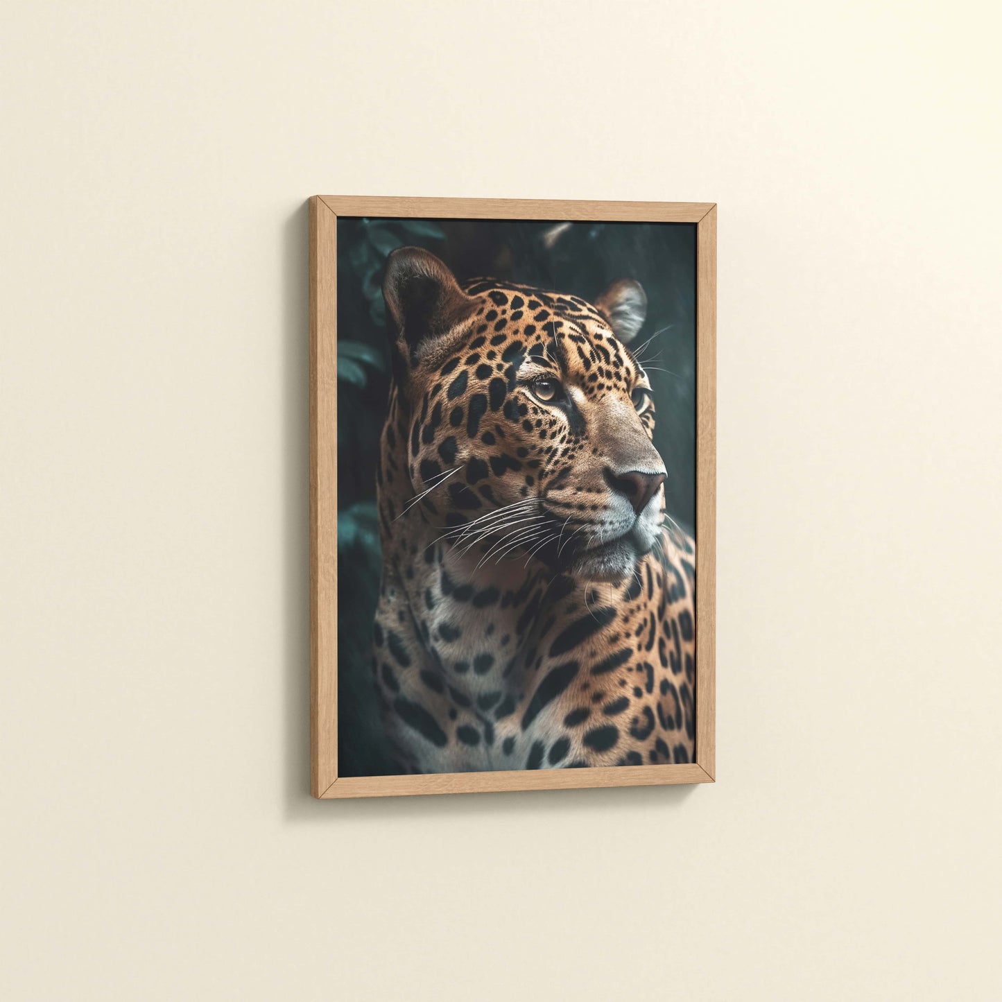 Side View of Silent Strength – Leopard in Nature Wall Art Frame in Natrual Color Frame