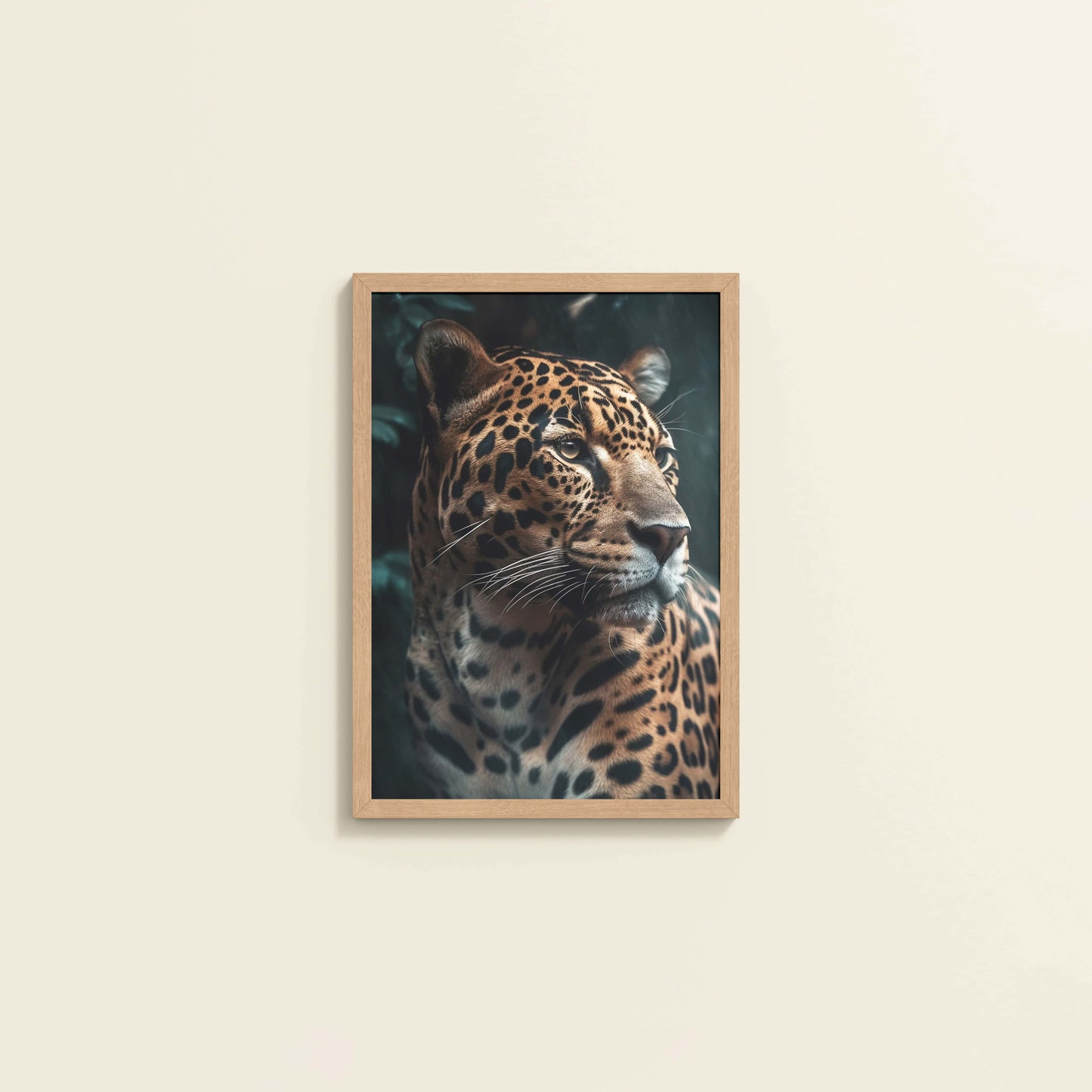 Wall View of Silent Strength – Leopard in Nature Wall Art Frame in Natrual Color Frame
