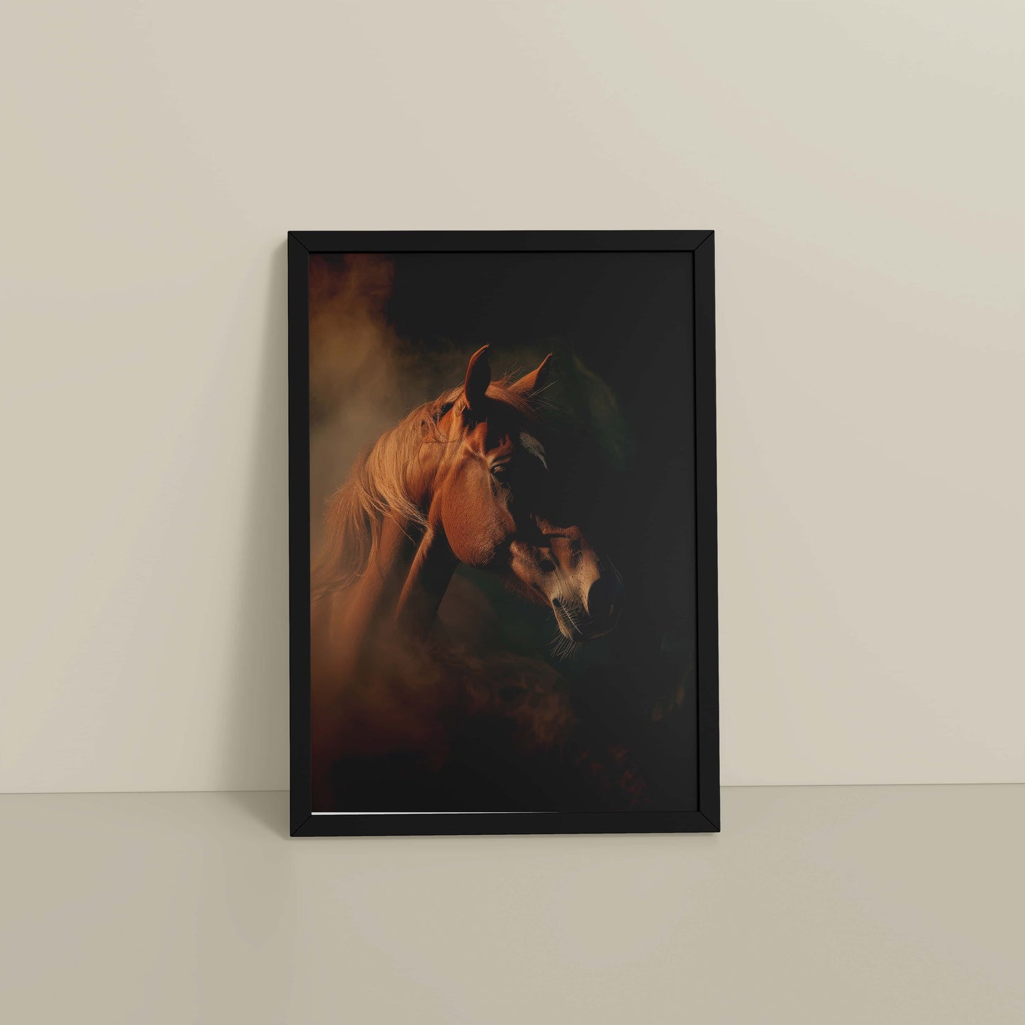 Floor View of Graceful Strength – Horse Head Wall Art Frame in Black Color Frame