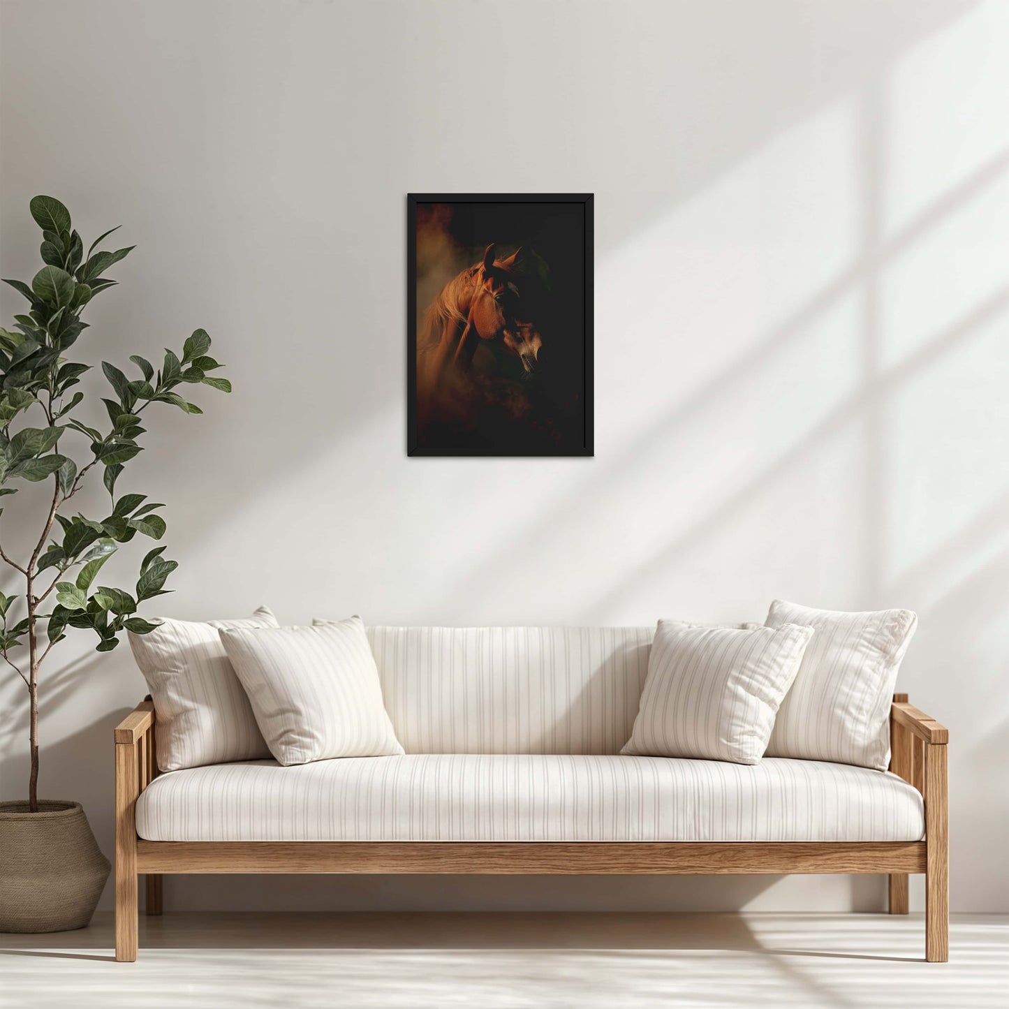Living Room Cabinet Table Preview of Graceful Strength – Horse Head Wall Art Frame in Black Color Frame