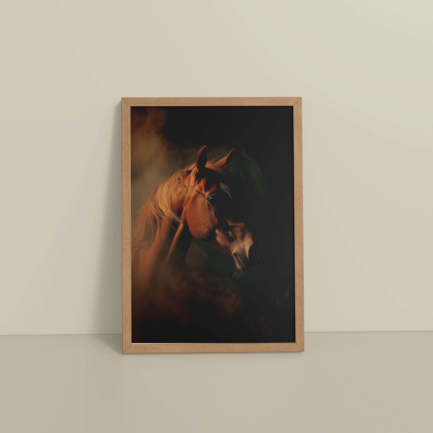 Floor View of Graceful Strength – Horse Head Wall Art Frame in Natrual Color Frame