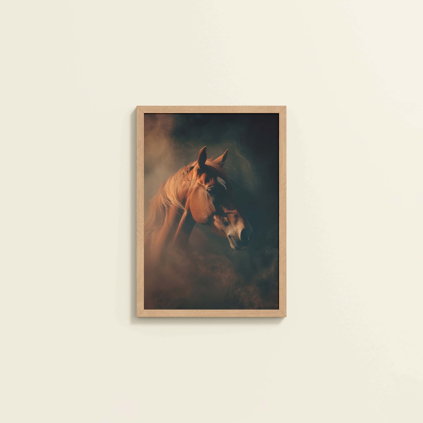 Wall View of Graceful Strength – Horse Head Wall Art Frame in Natrual Color Frame