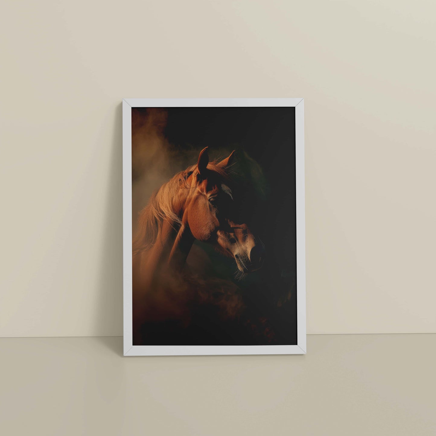 Floor View of Graceful Strength – Horse Head Wall Art Frame in White Color Frame