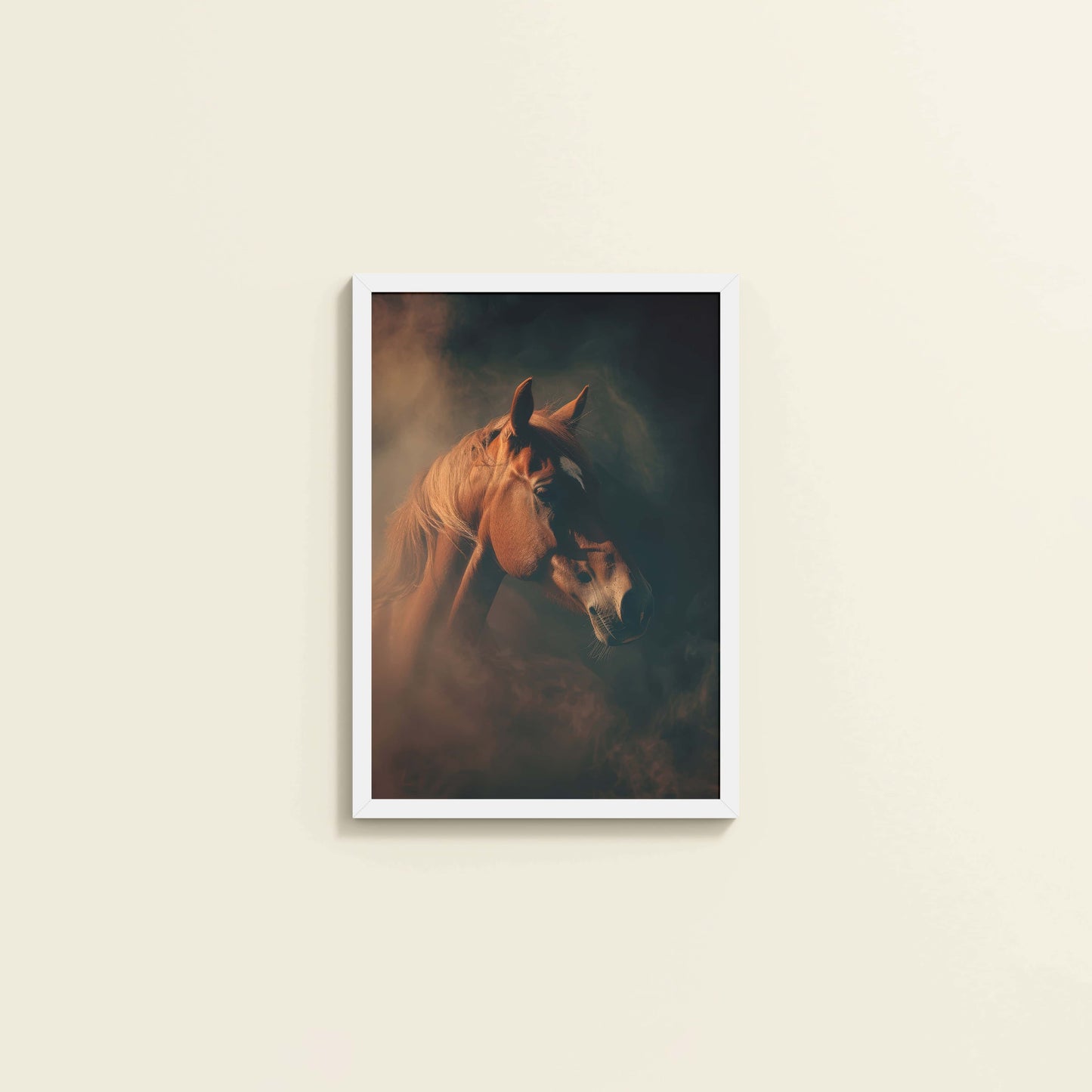 Wall View of Graceful Strength – Horse Head Wall Art Frame in White Color Frame