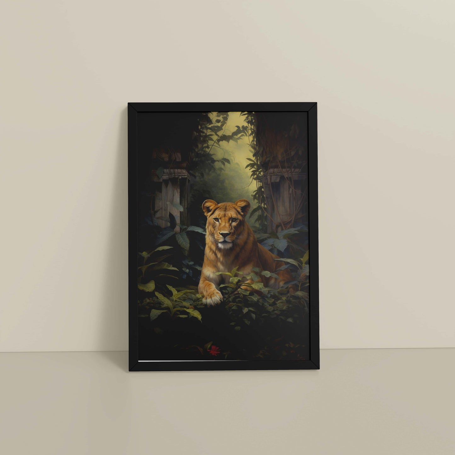 Floor View of Pride of the Wild – Lion Wall Art & Photo Frame in Black Color Frame
