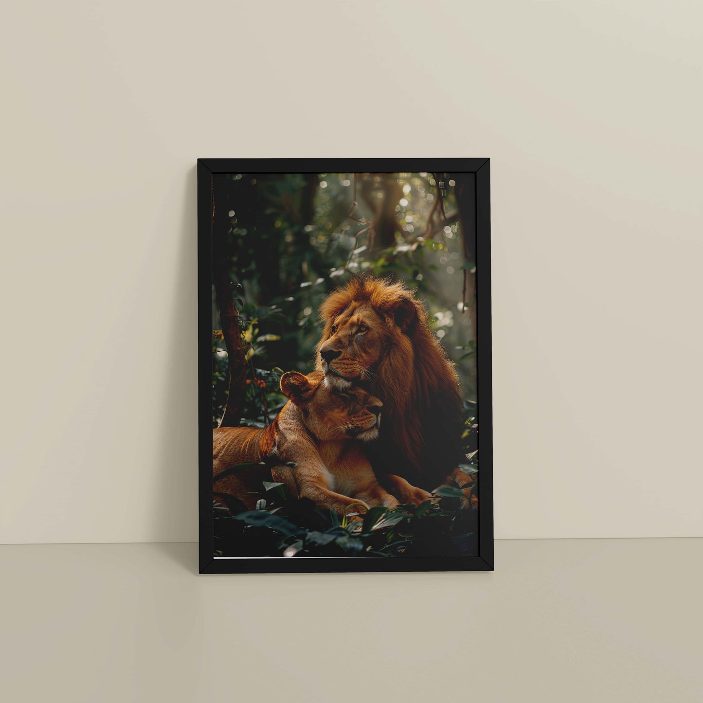 Floor View of Pride of the Wild – Lion Wall Art & Photo Frame in Black Color Frame